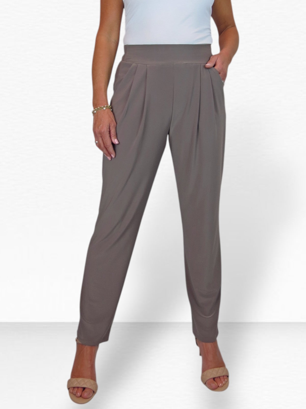 Women's Smart Work Elasticated Waist Trousers Taupe