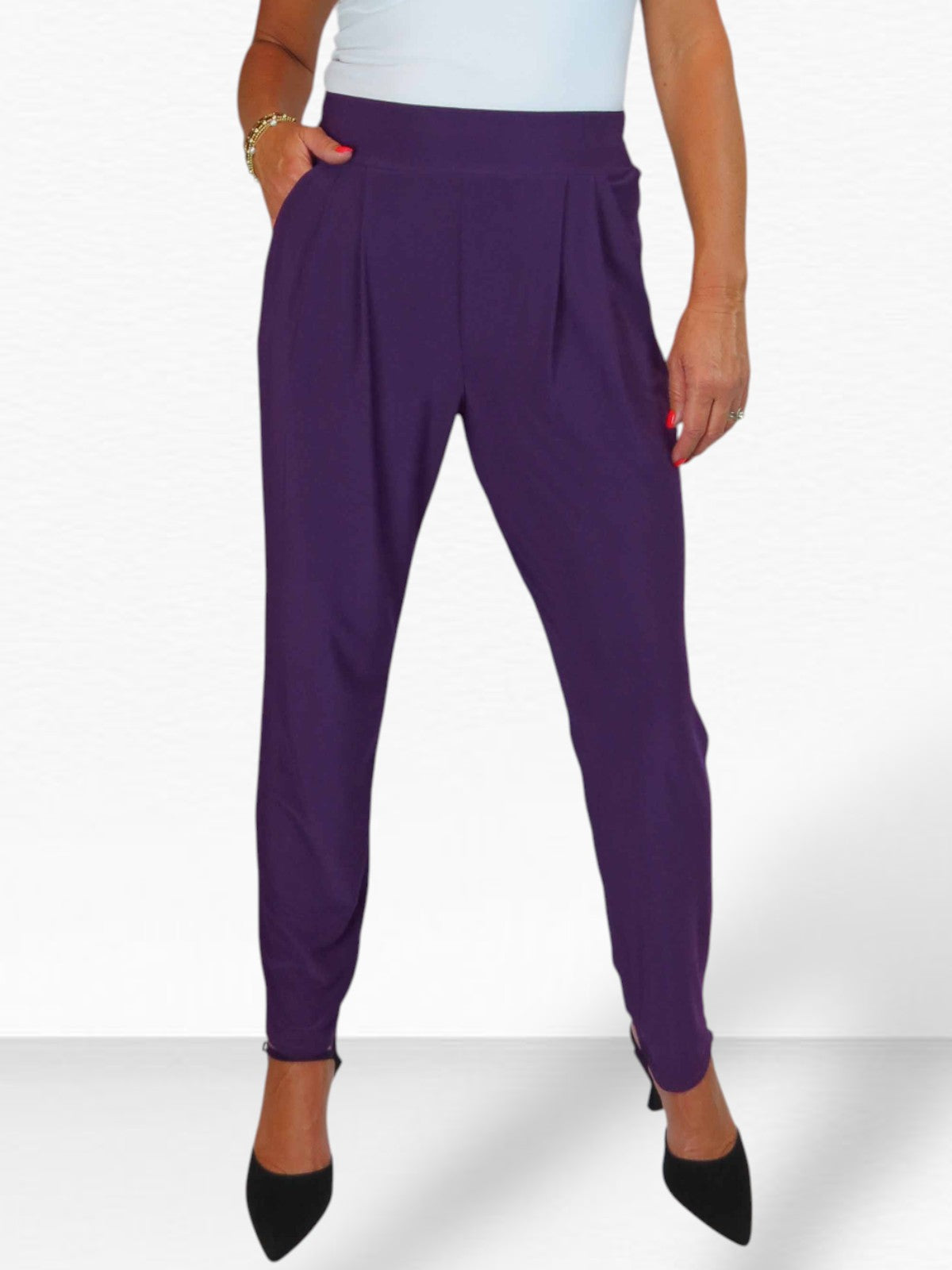 Women's Smart Work Elasticated Waist Trousers Deep Purple