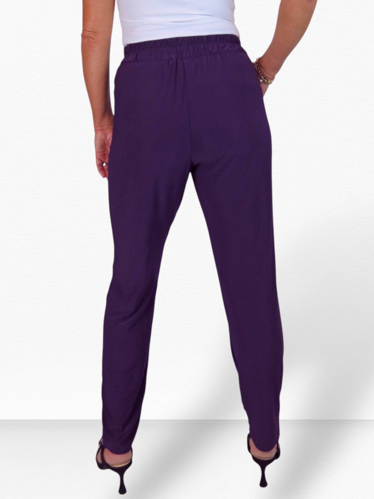 Women's Smart Work Elasticated Waist Trousers Deep Purple