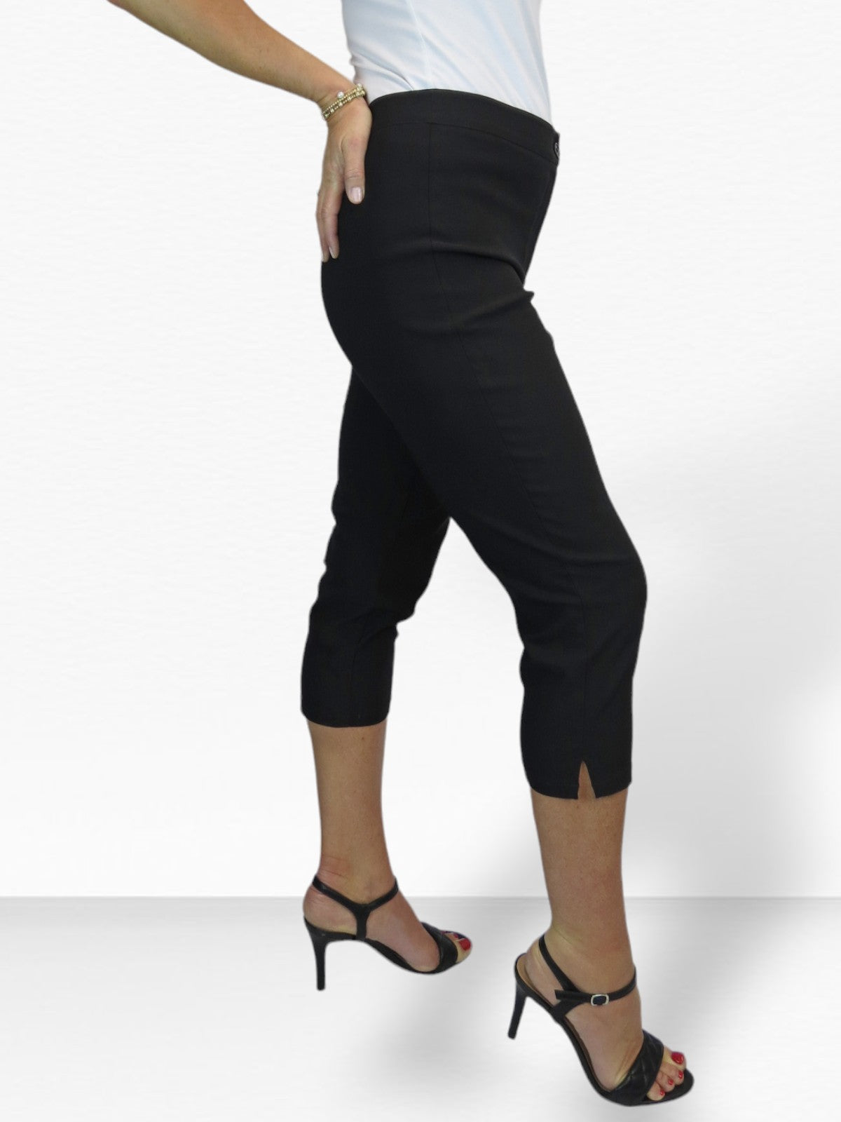 Women's Cropped 3/4 Length Capri Trousers Black