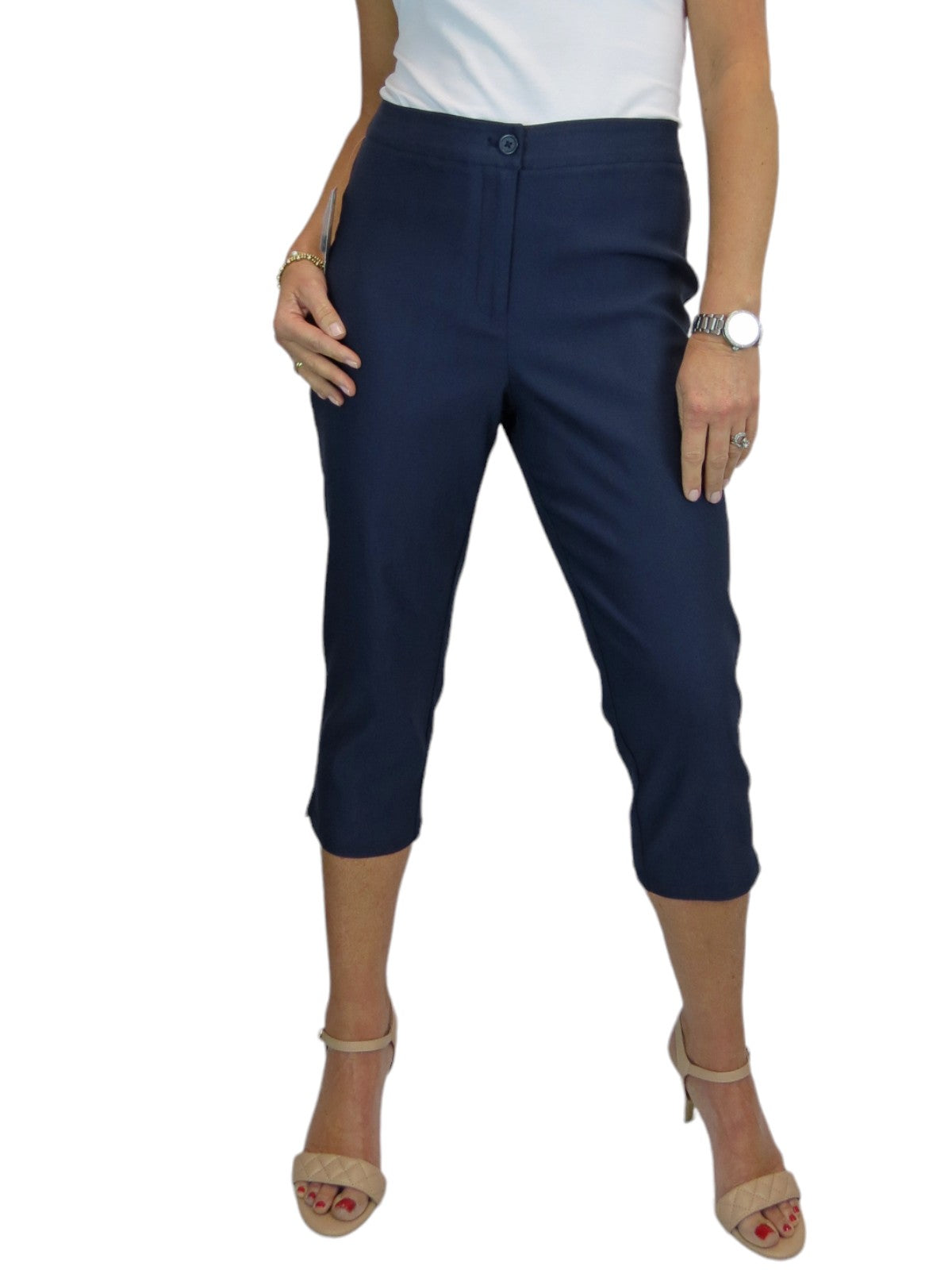 Women's Cropped 3/4 Length Capri Trousers Navy Blue – Icecoolfashion