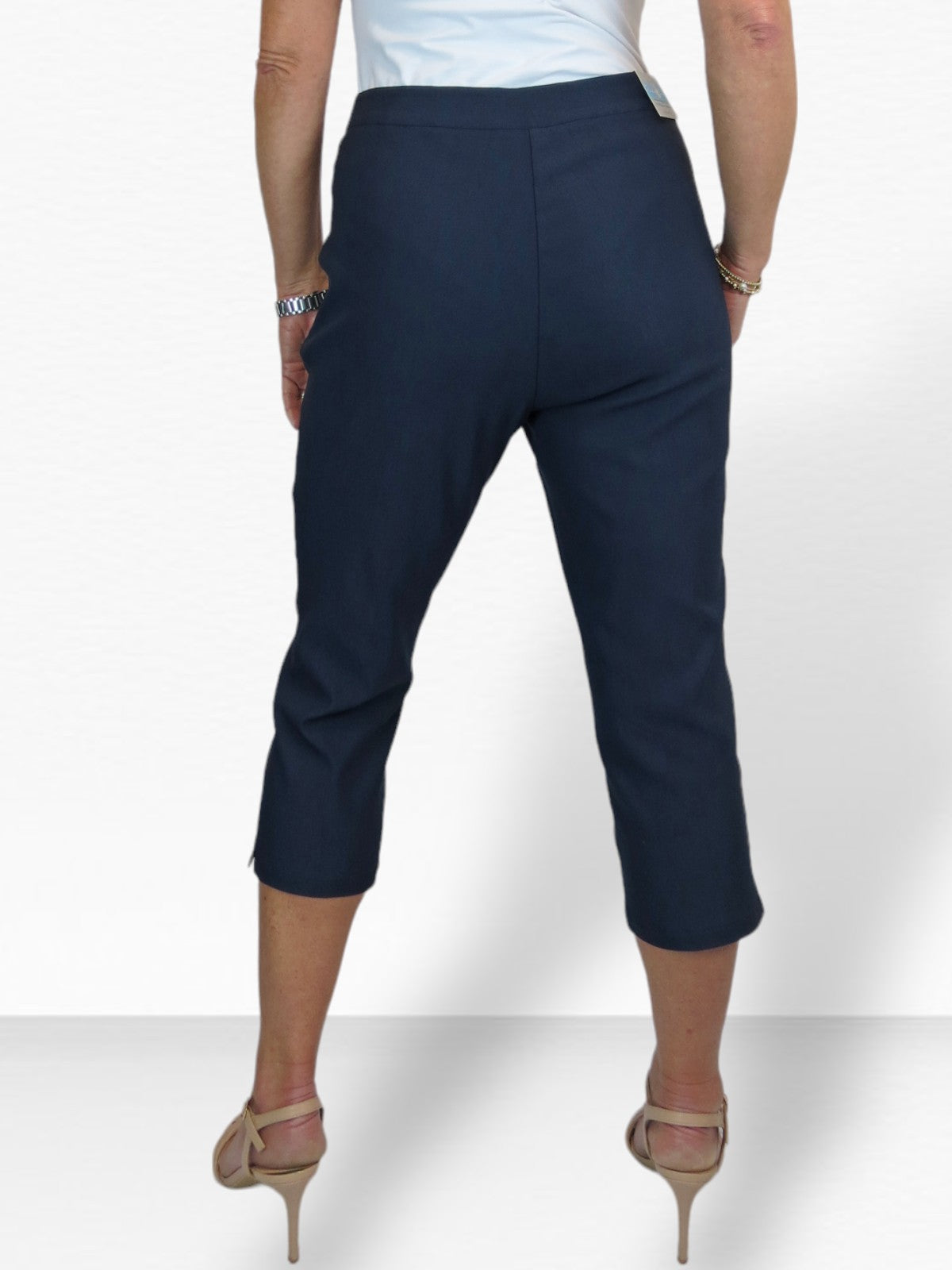 Women's Cropped 3/4 Length Capri Trousers Navy Blue