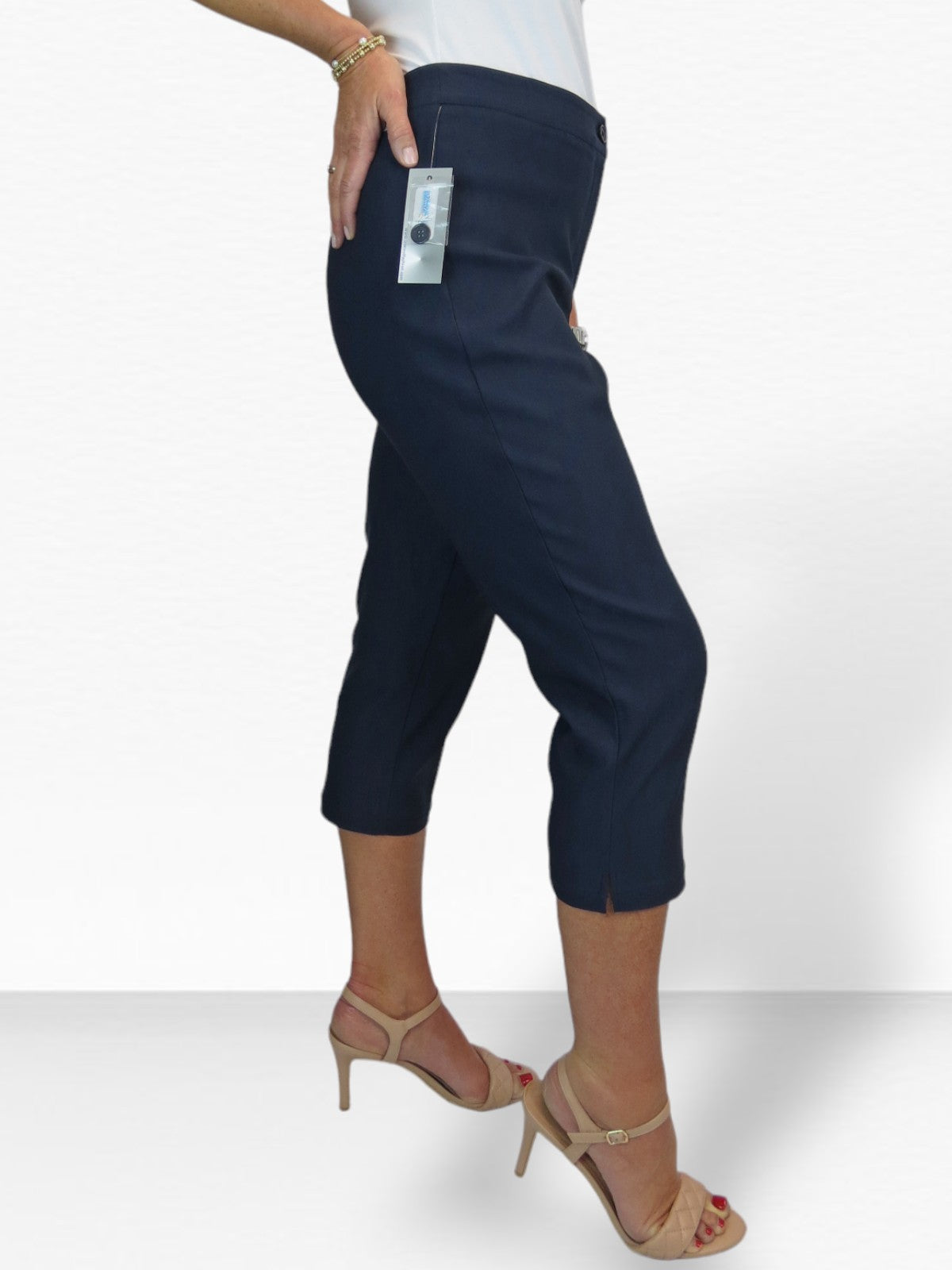 Women's Cropped 3/4 Length Capri Trousers Navy Blue