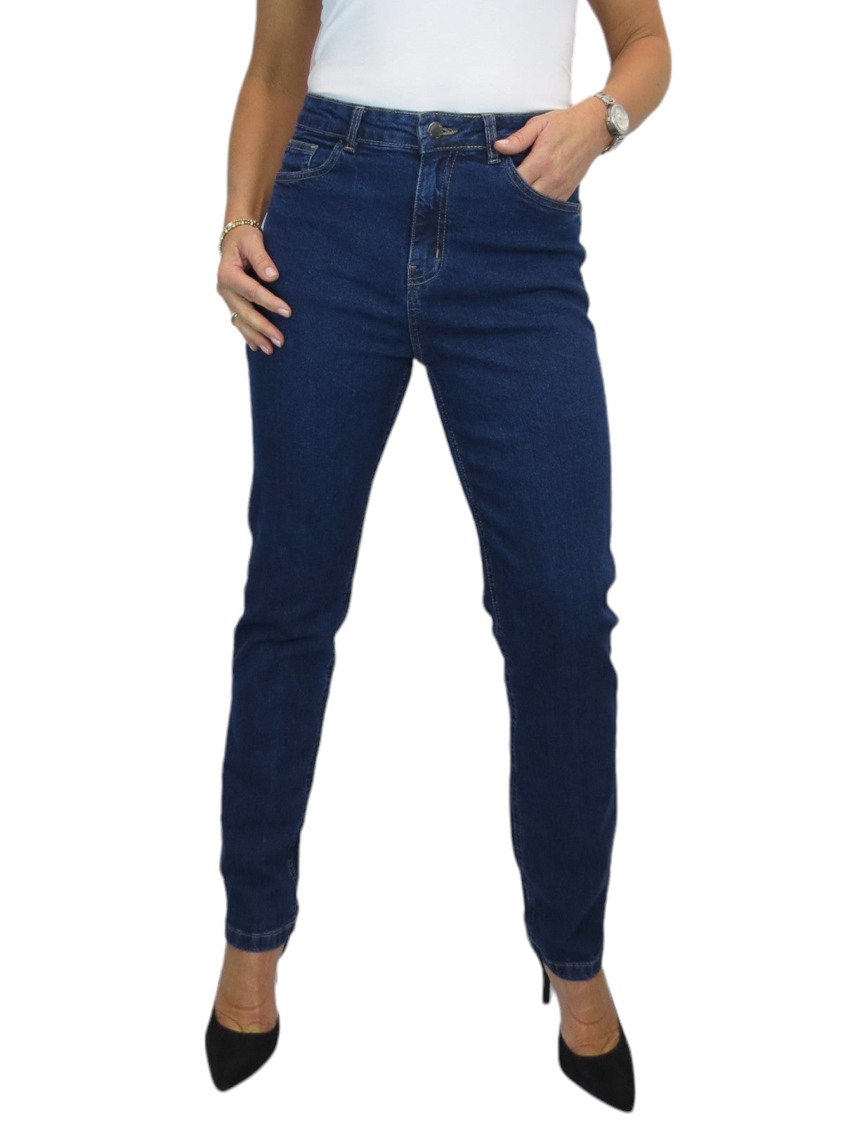 Women's Straight Leg Stretch Denim Jeans Smooth Indigo