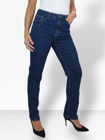 Women's Straight Leg Stretch Denim Jeans Smooth Indigo