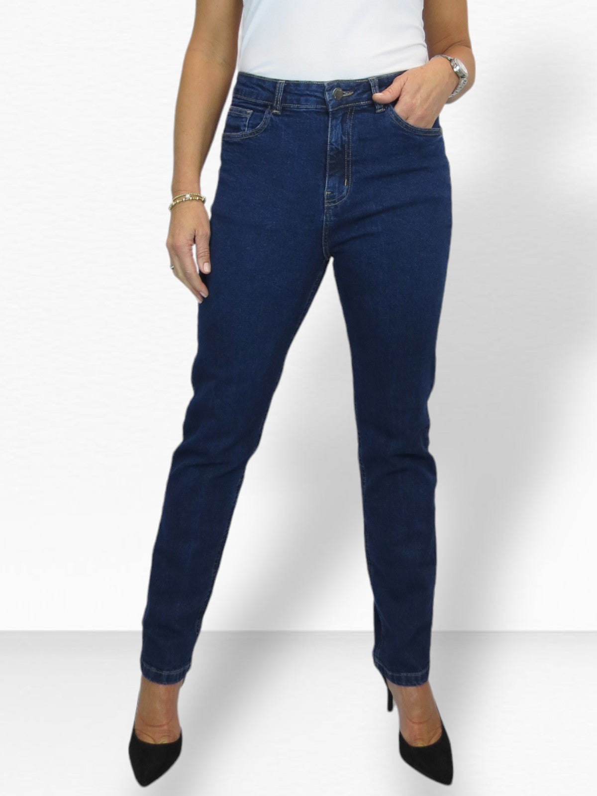 Women's Straight Leg Stretch Denim Jeans Smooth Indigo