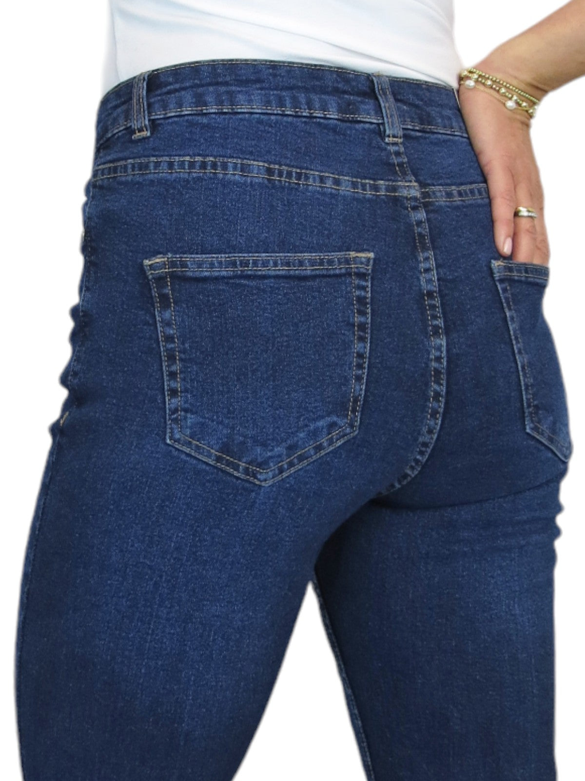 Women's Straight Leg Stretch Denim Jeans Dark Blue Faded