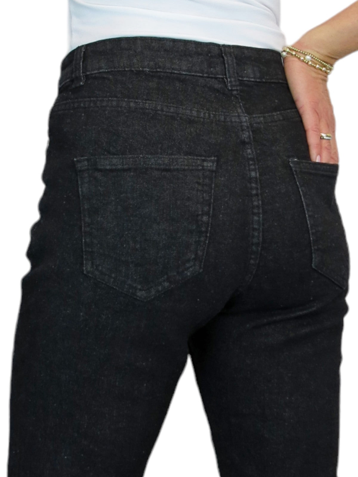 Women's Straight Leg Stretch Denim Jeans Black Soft Wash