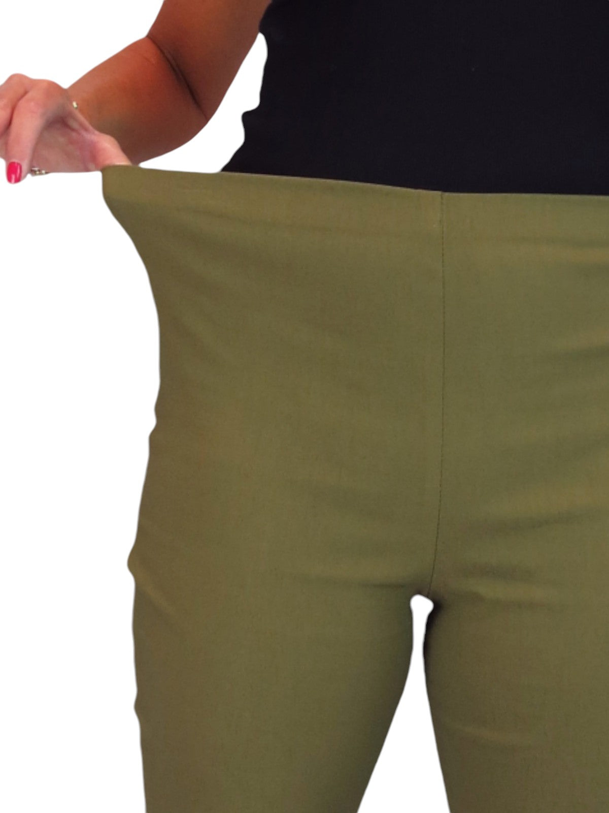 Elasticated Waist Straight Leg Trousers Khaki Green