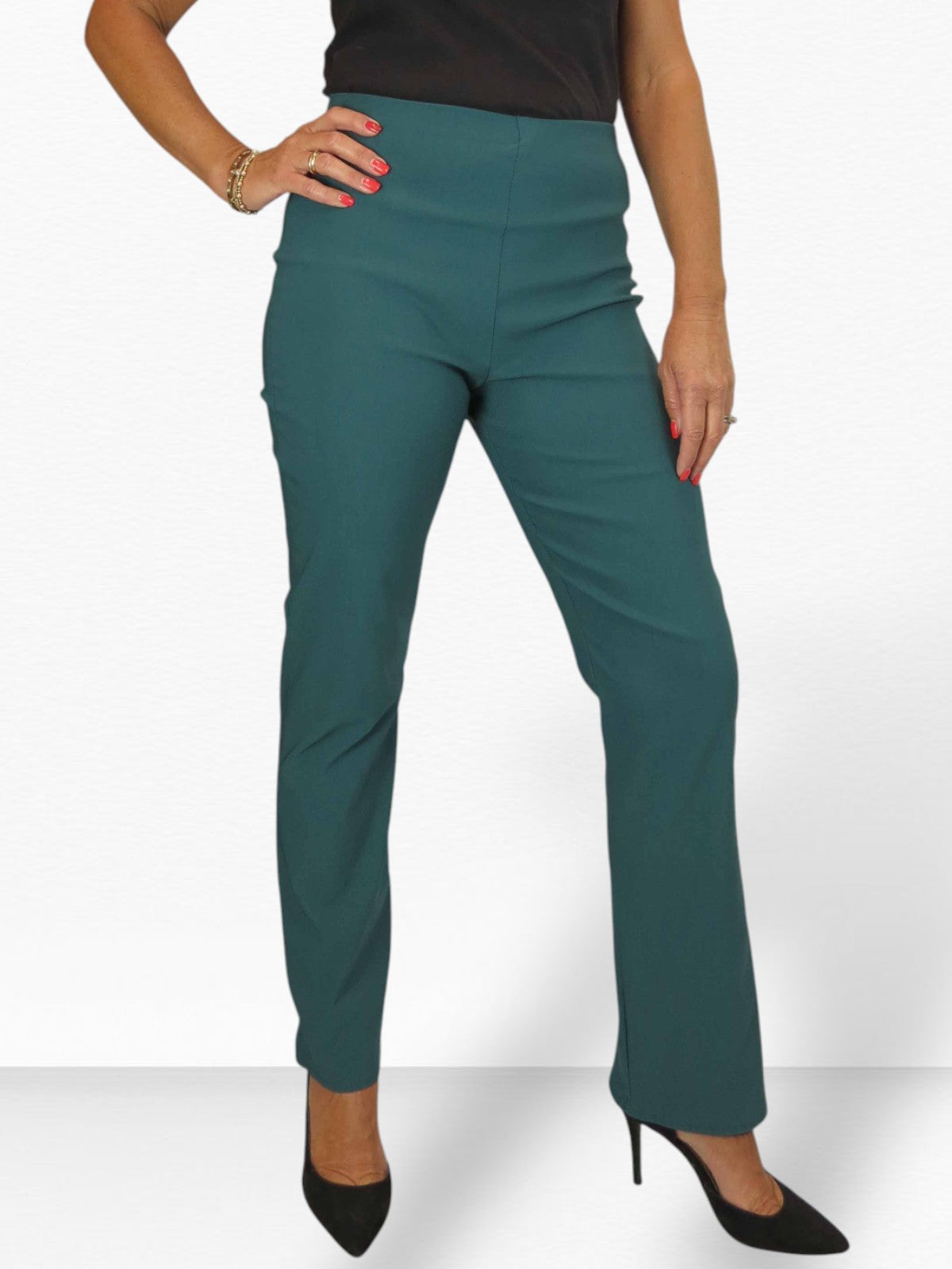Elasticated Waist Straight Leg Trousers Bottle Green