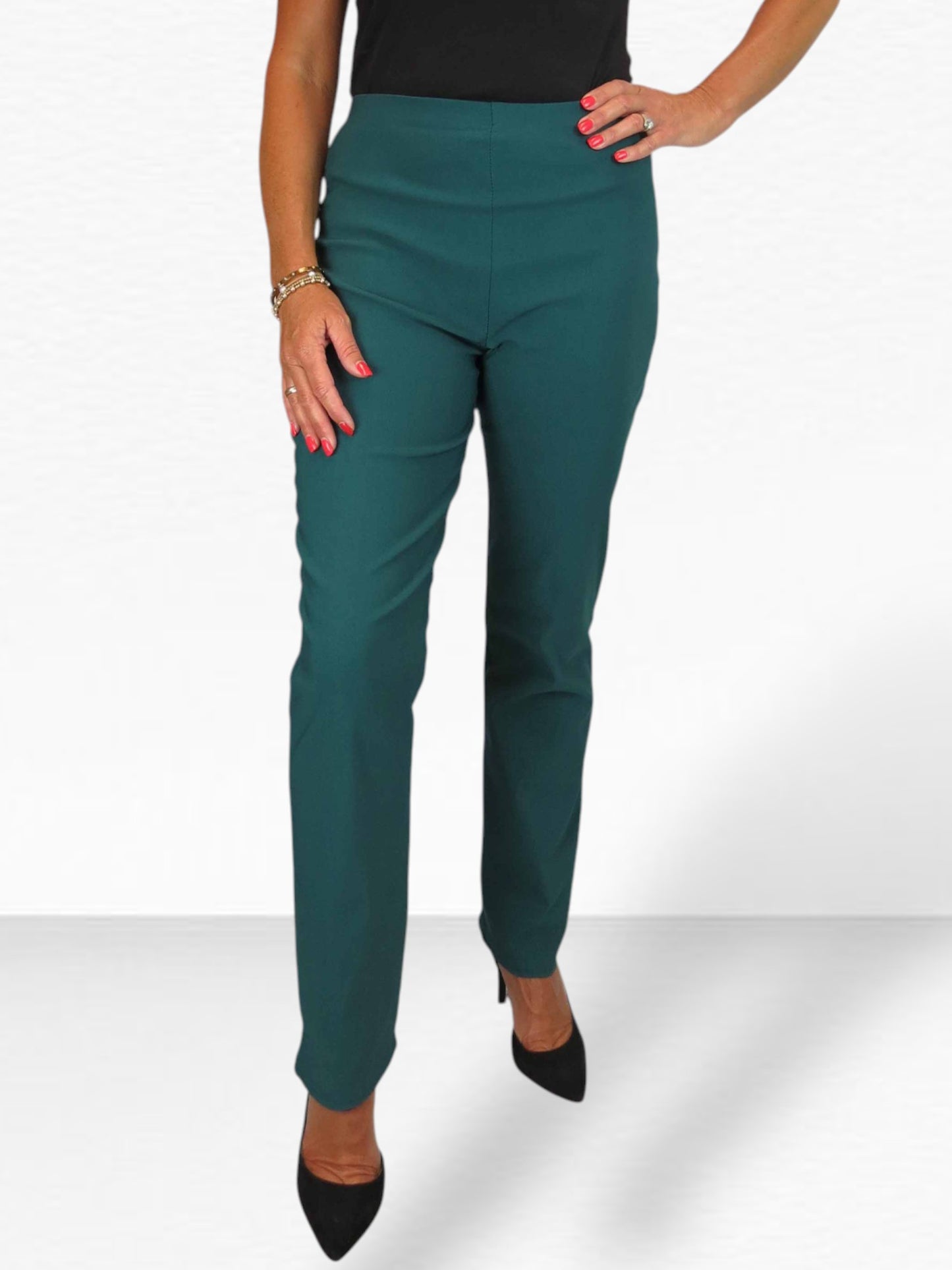 Elasticated Waist Straight Leg Trousers Bottle Green