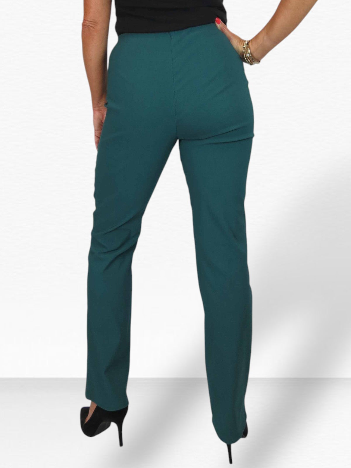 Elasticated Waist Straight Leg Trousers Bottle Green