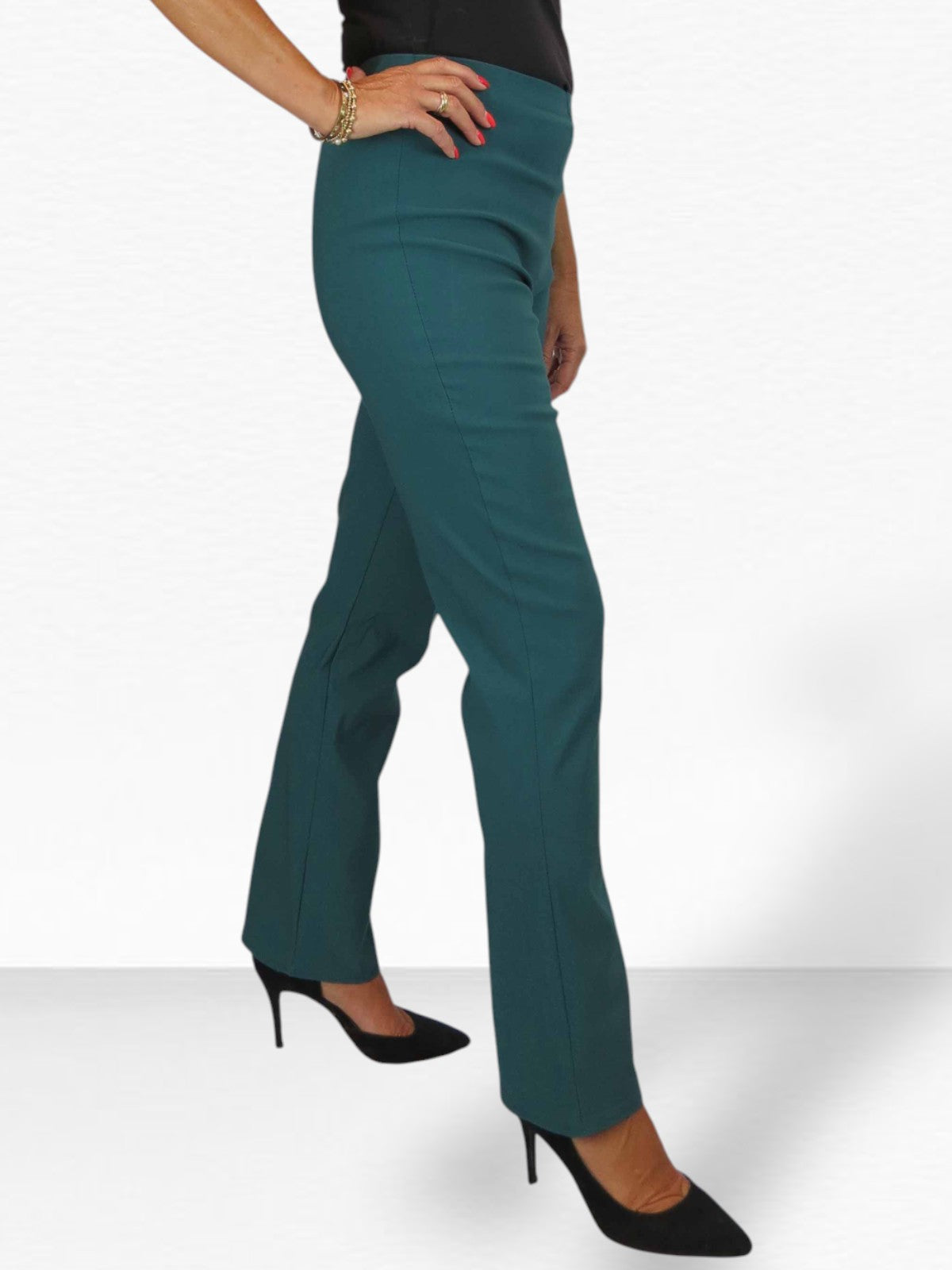 Elasticated Waist Straight Leg Trousers Bottle Green