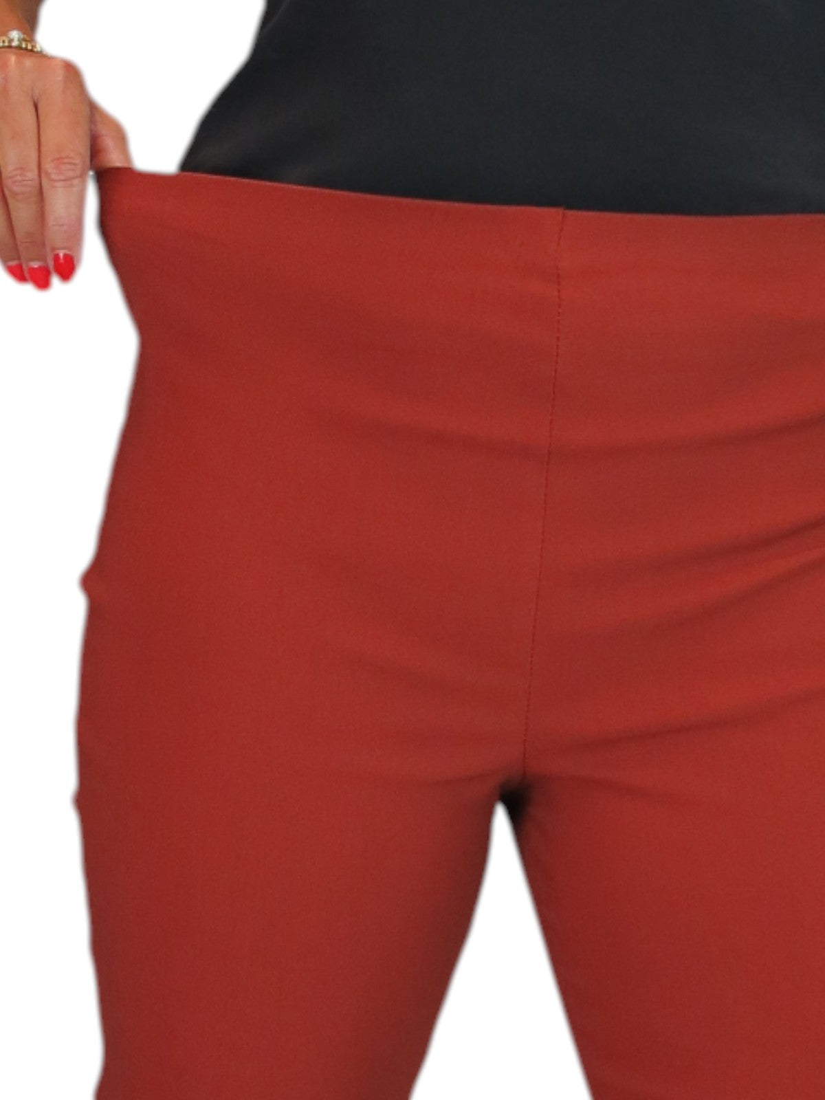 Elasticated Waist Straight Leg Trousers Rust Brown