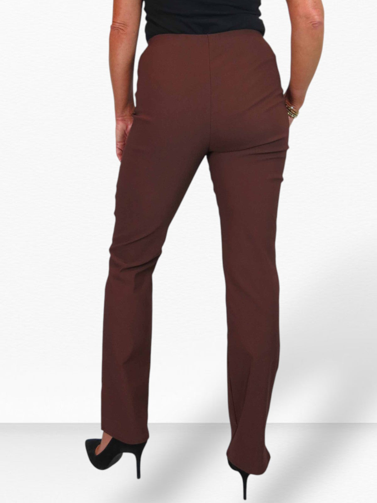 Elasticated Waist Straight Leg Trousers Brown
