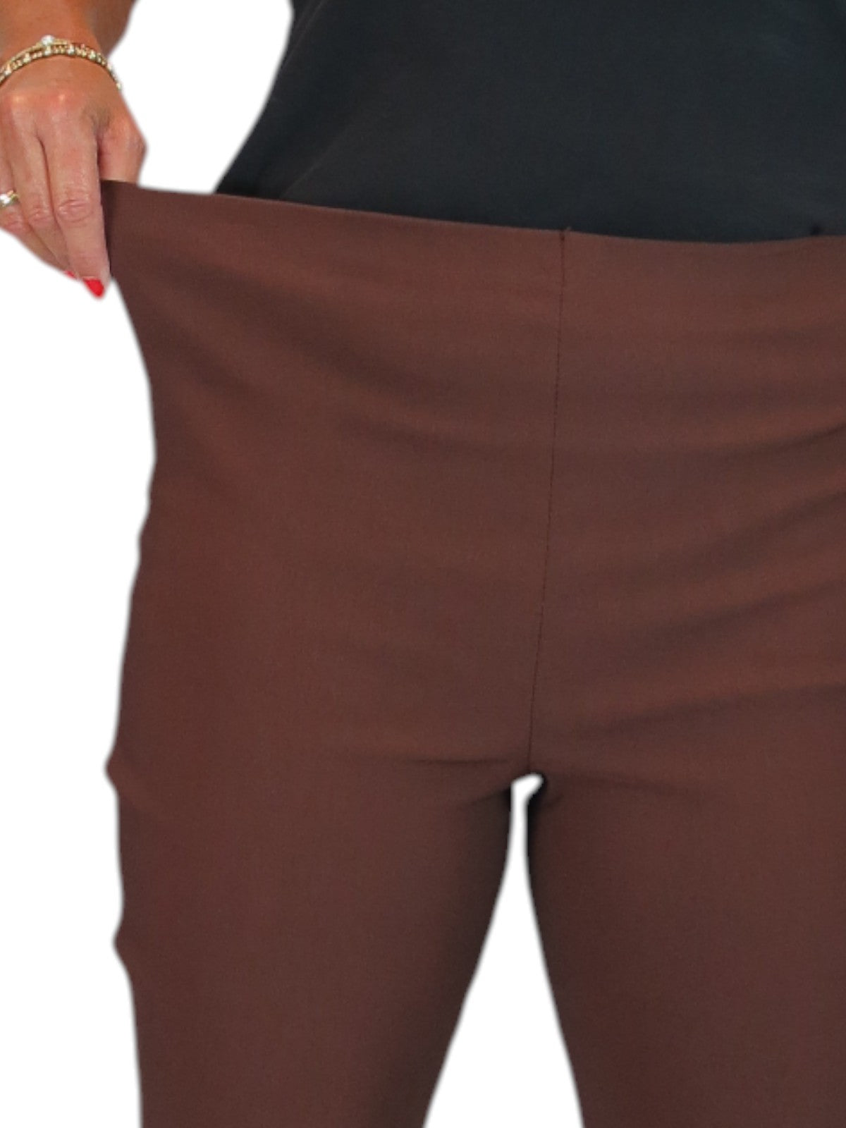 Elasticated Waist Straight Leg Trousers Brown