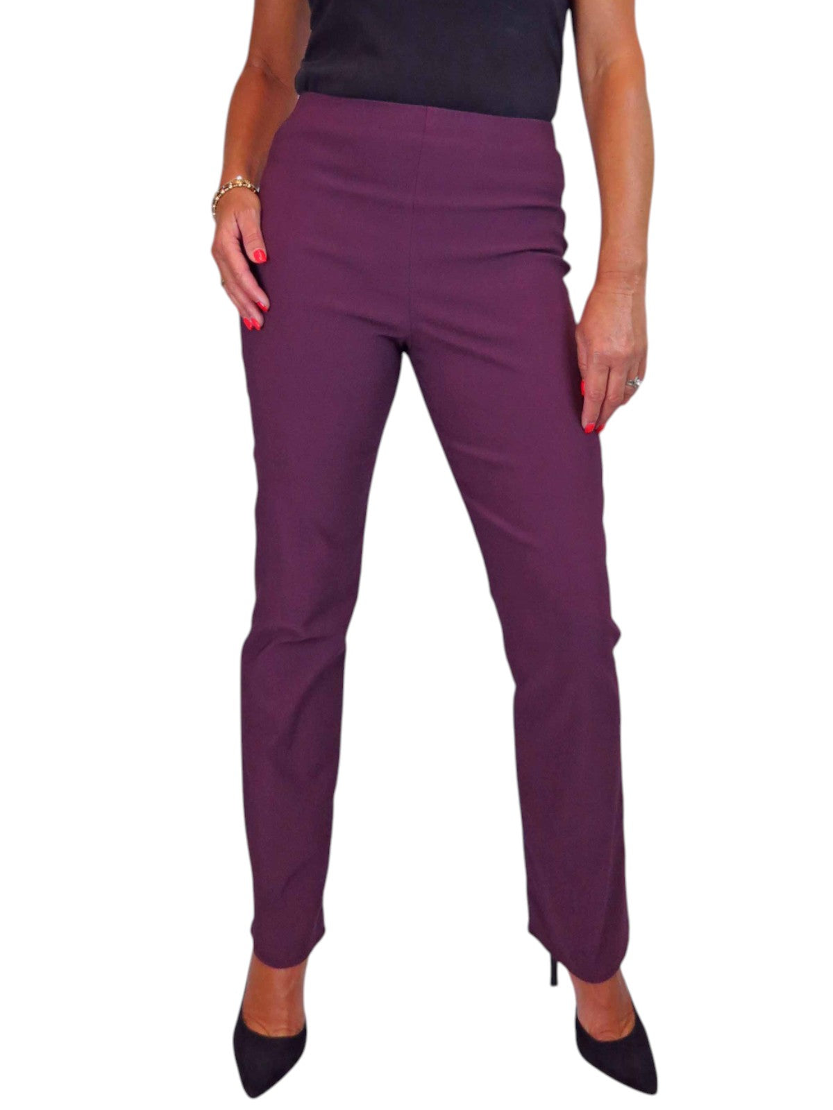 Elasticated Waist Straight Leg Trousers Plum