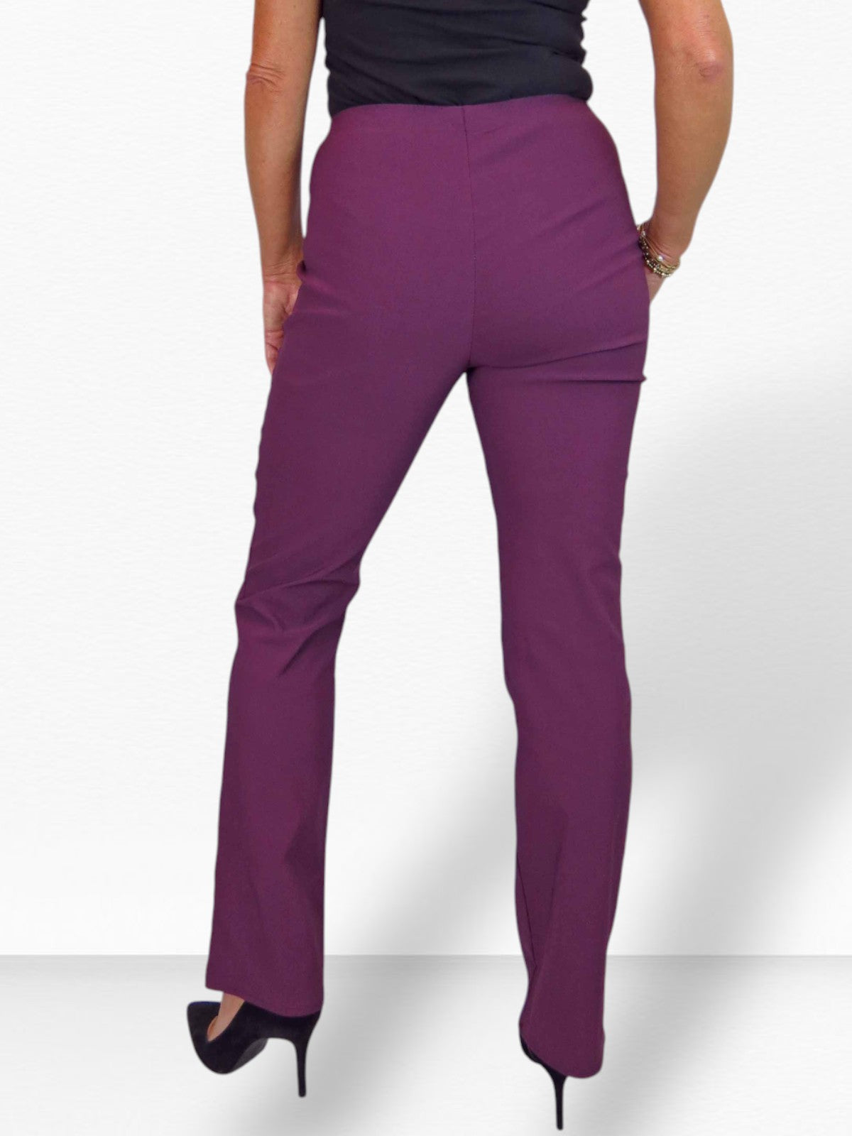 Elasticated Waist Straight Leg Trousers Plum
