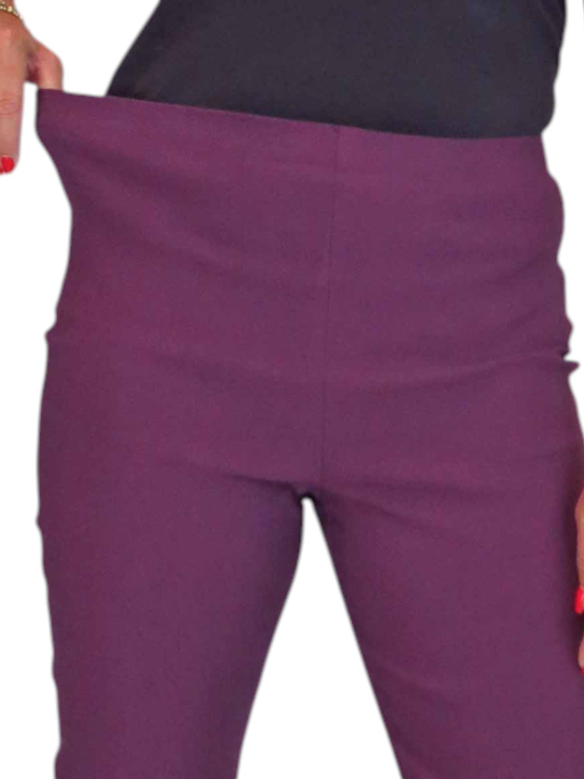 Elasticated Waist Straight Leg Trousers Plum