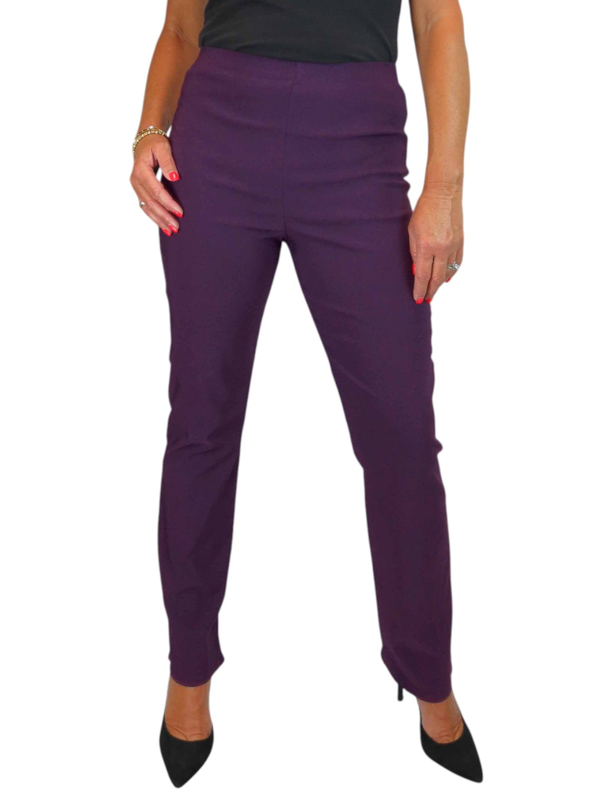 Elasticated Waist Straight Leg Trousers Purple
