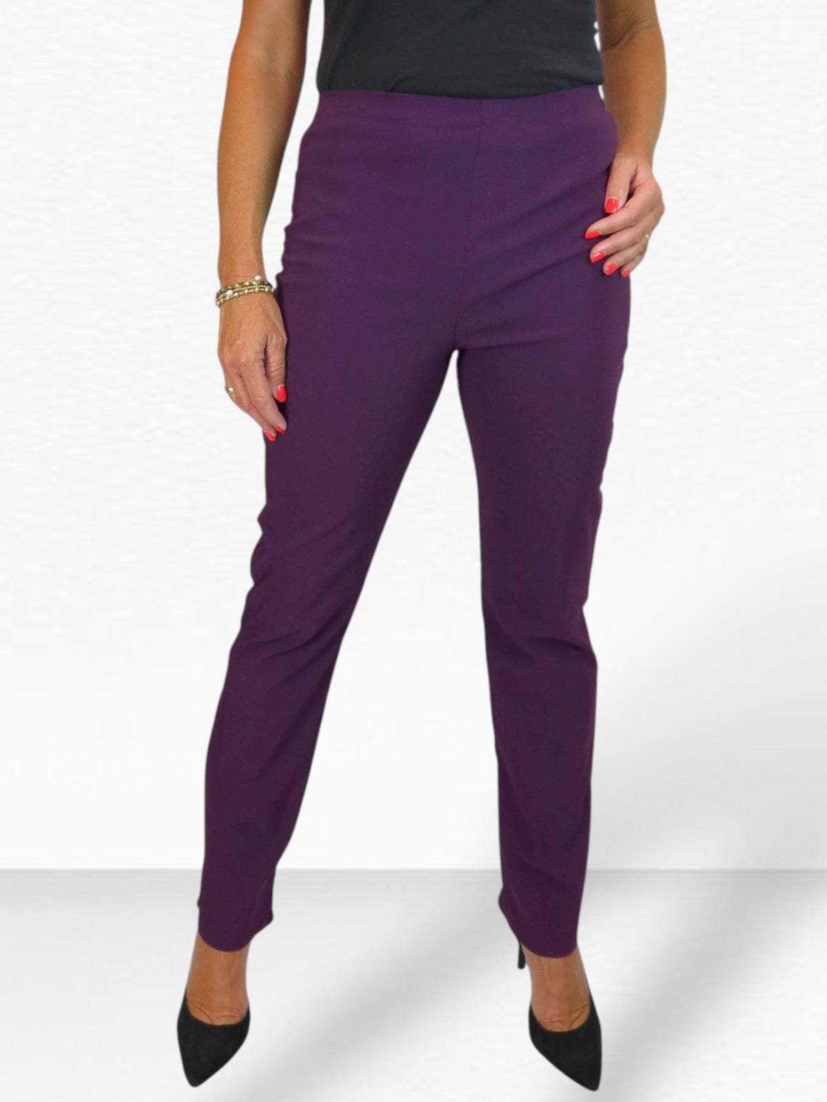Elasticated Waist Straight Leg Trousers Purple