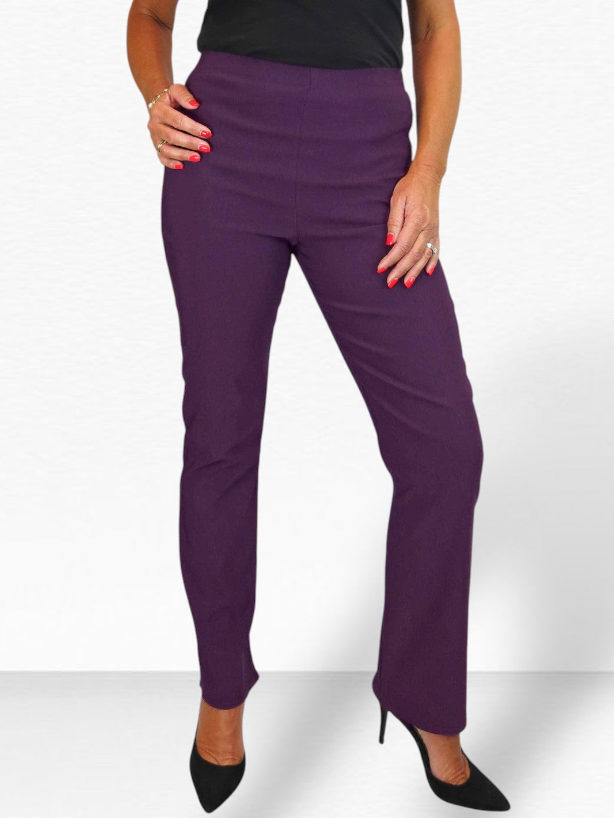 Elasticated Waist Straight Leg Trousers Purple