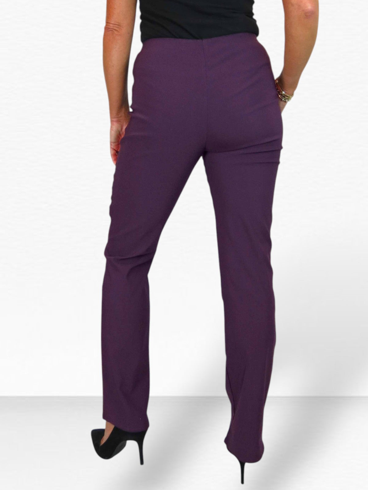 Elasticated Waist Straight Leg Trousers Purple
