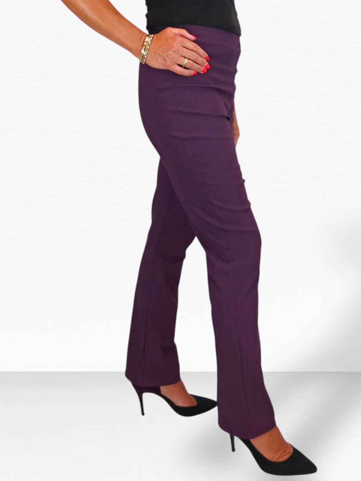Elasticated Waist Straight Leg Trousers Purple