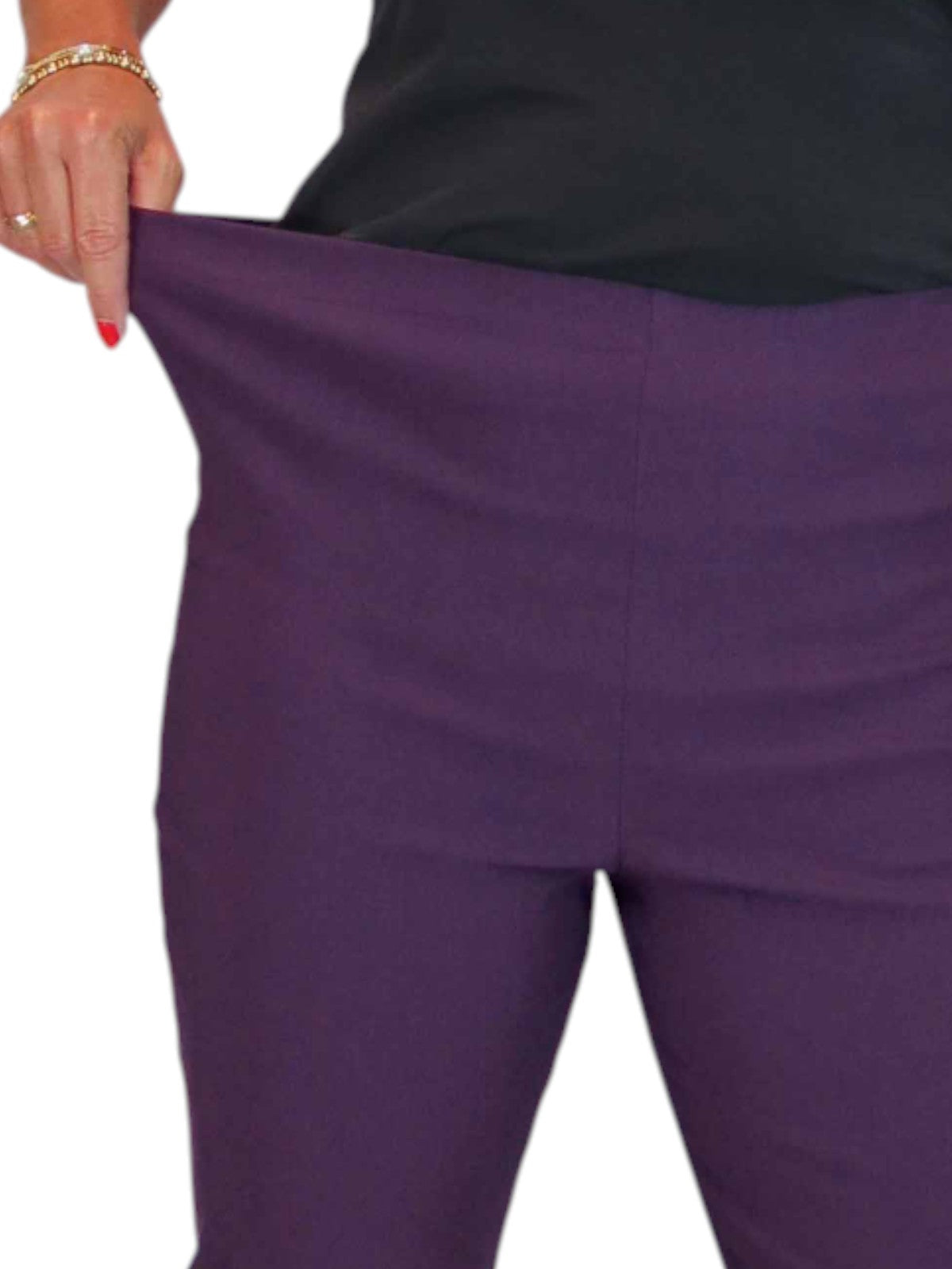 Elasticated Waist Straight Leg Trousers Purple