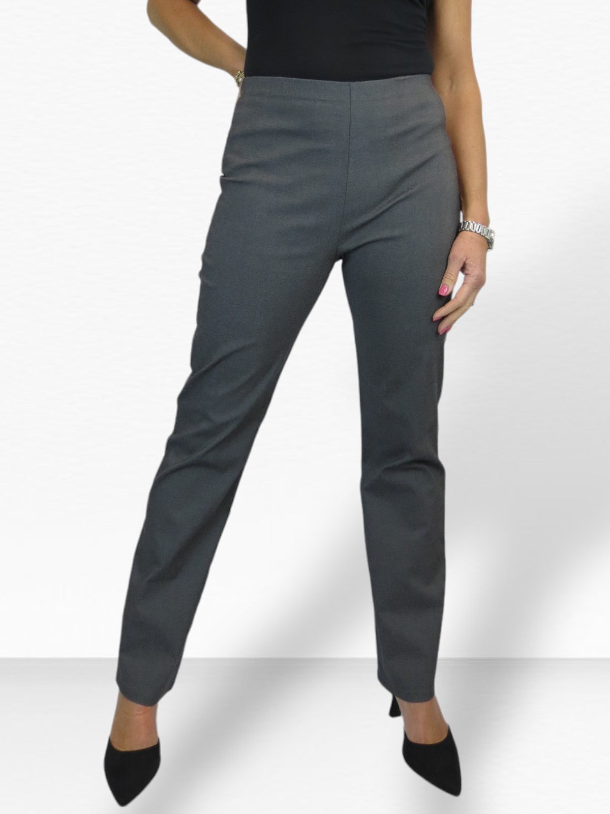 Elasticated Waist Straight Leg Trousers Marl Grey