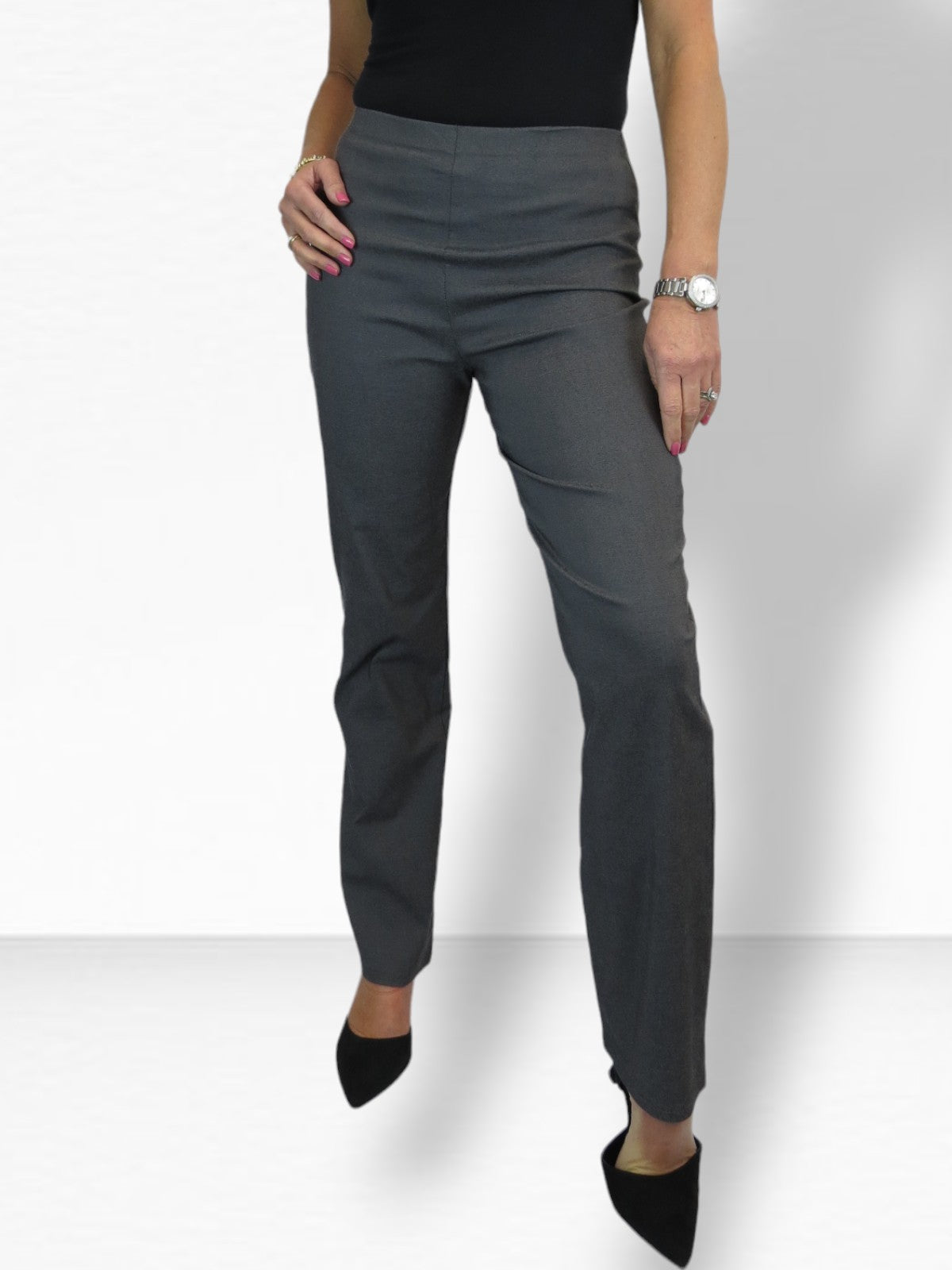 Elasticated Waist Straight Leg Trousers Marl Grey
