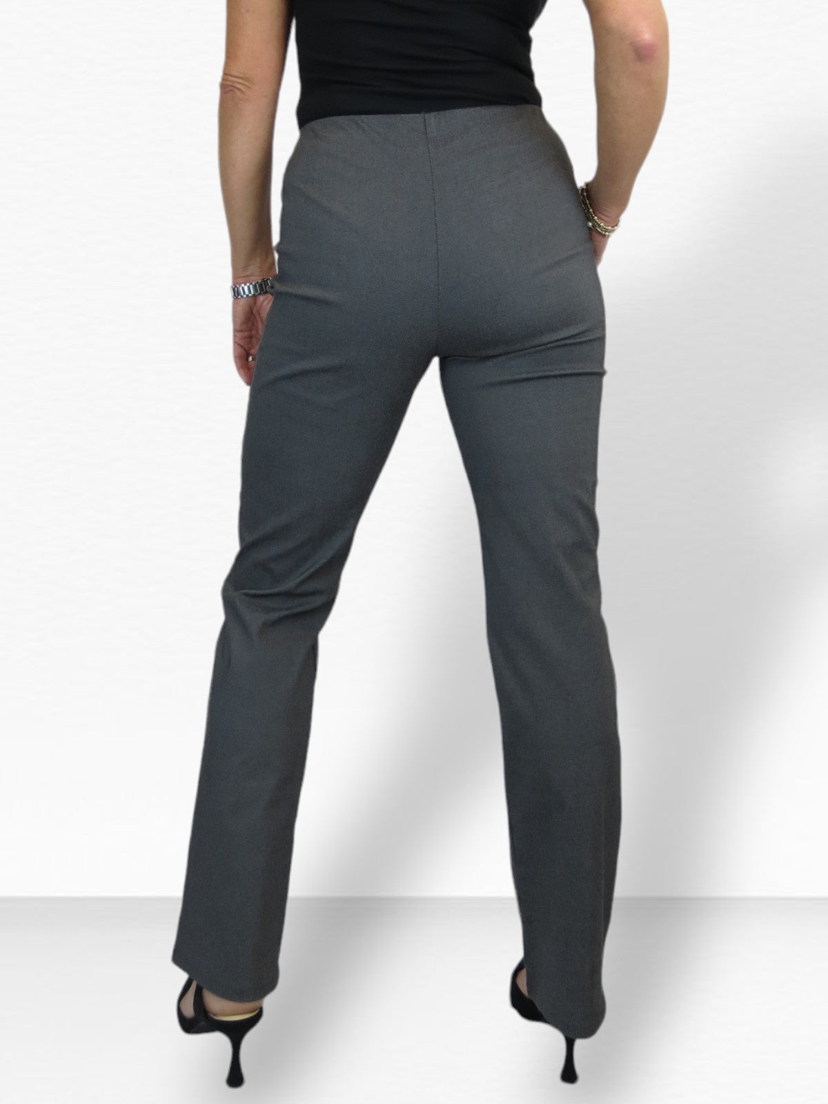 Elasticated Waist Straight Leg Trousers Marl Grey
