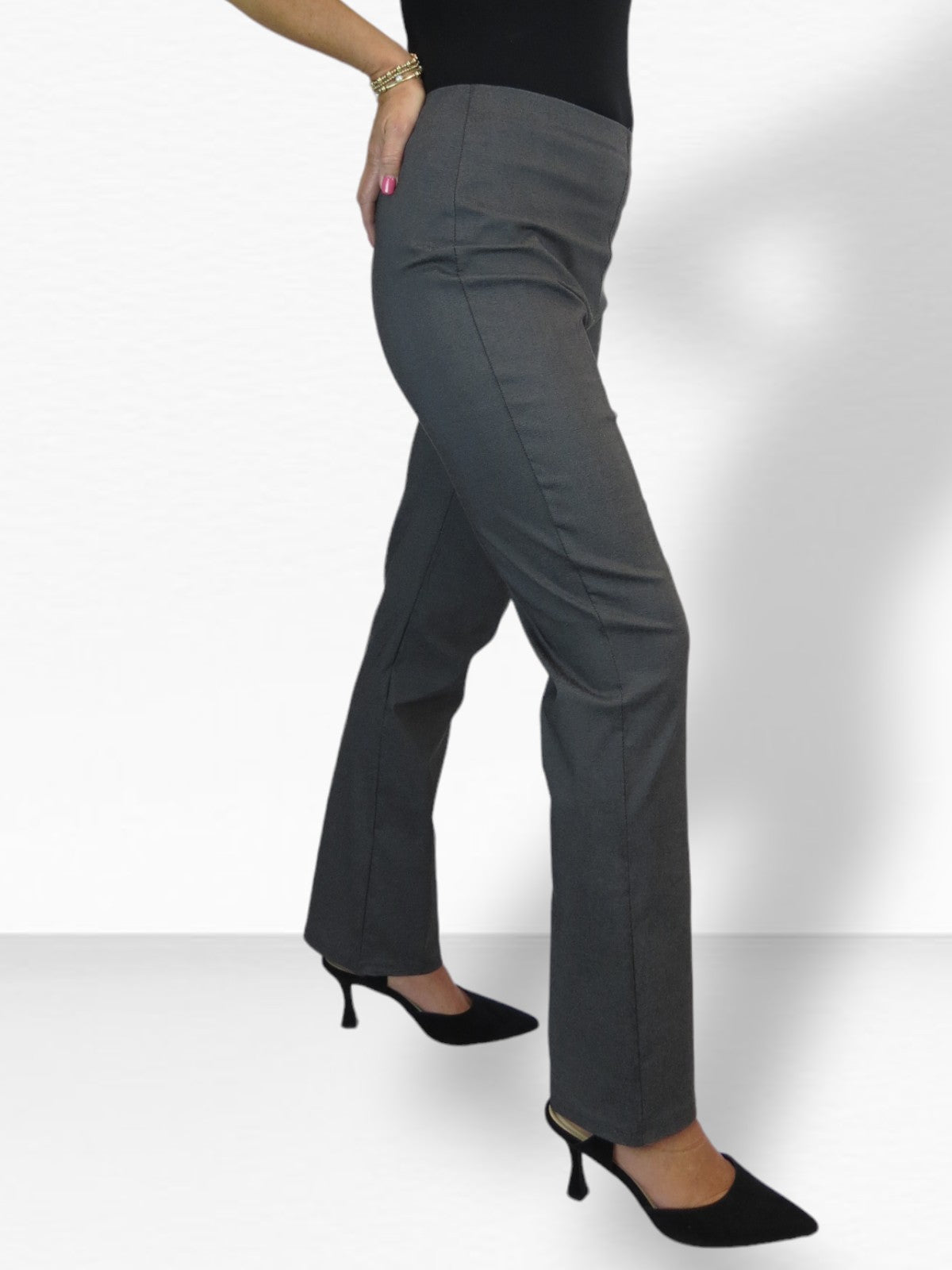 Elasticated Waist Straight Leg Trousers Marl Grey