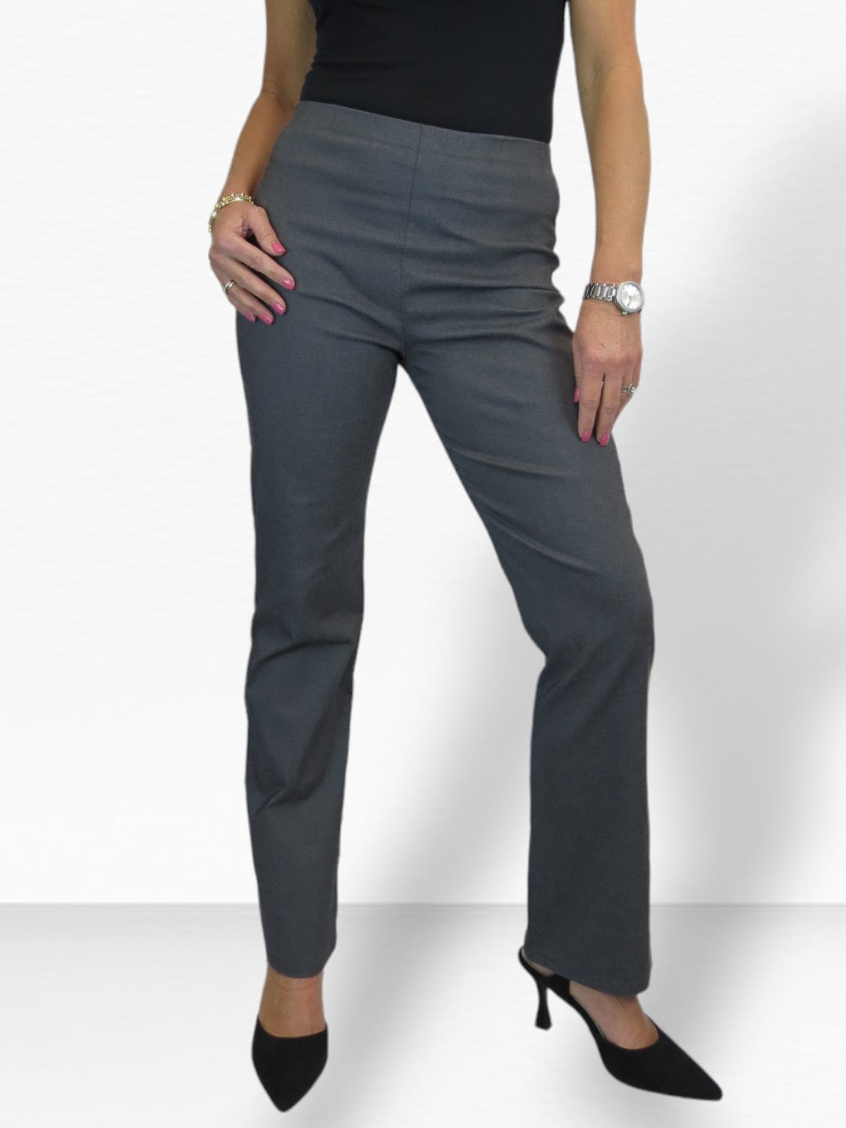 Elasticated Waist Straight Leg Trousers Marl Grey