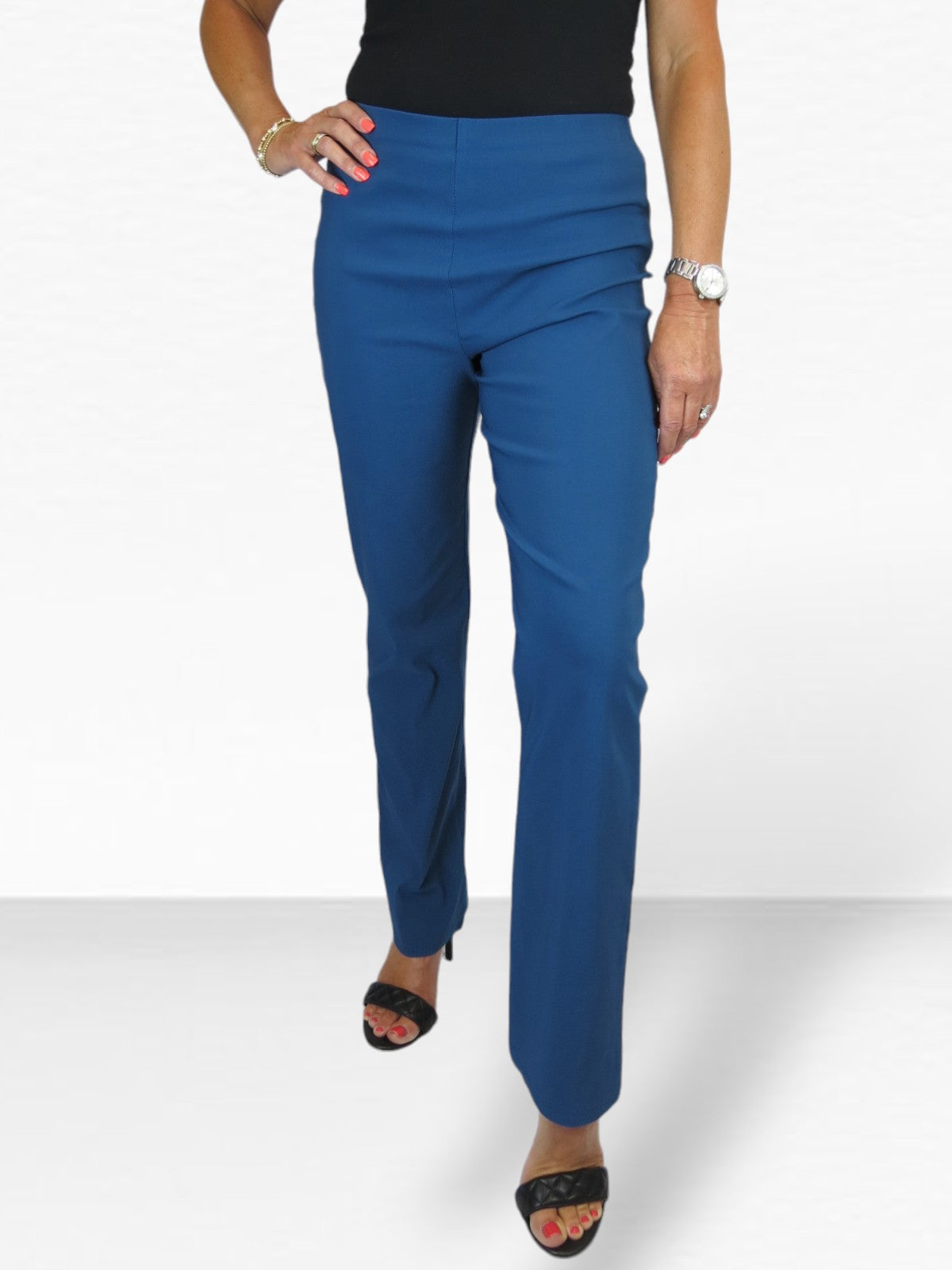 Elasticated Waist Straight Leg Trousers Teal