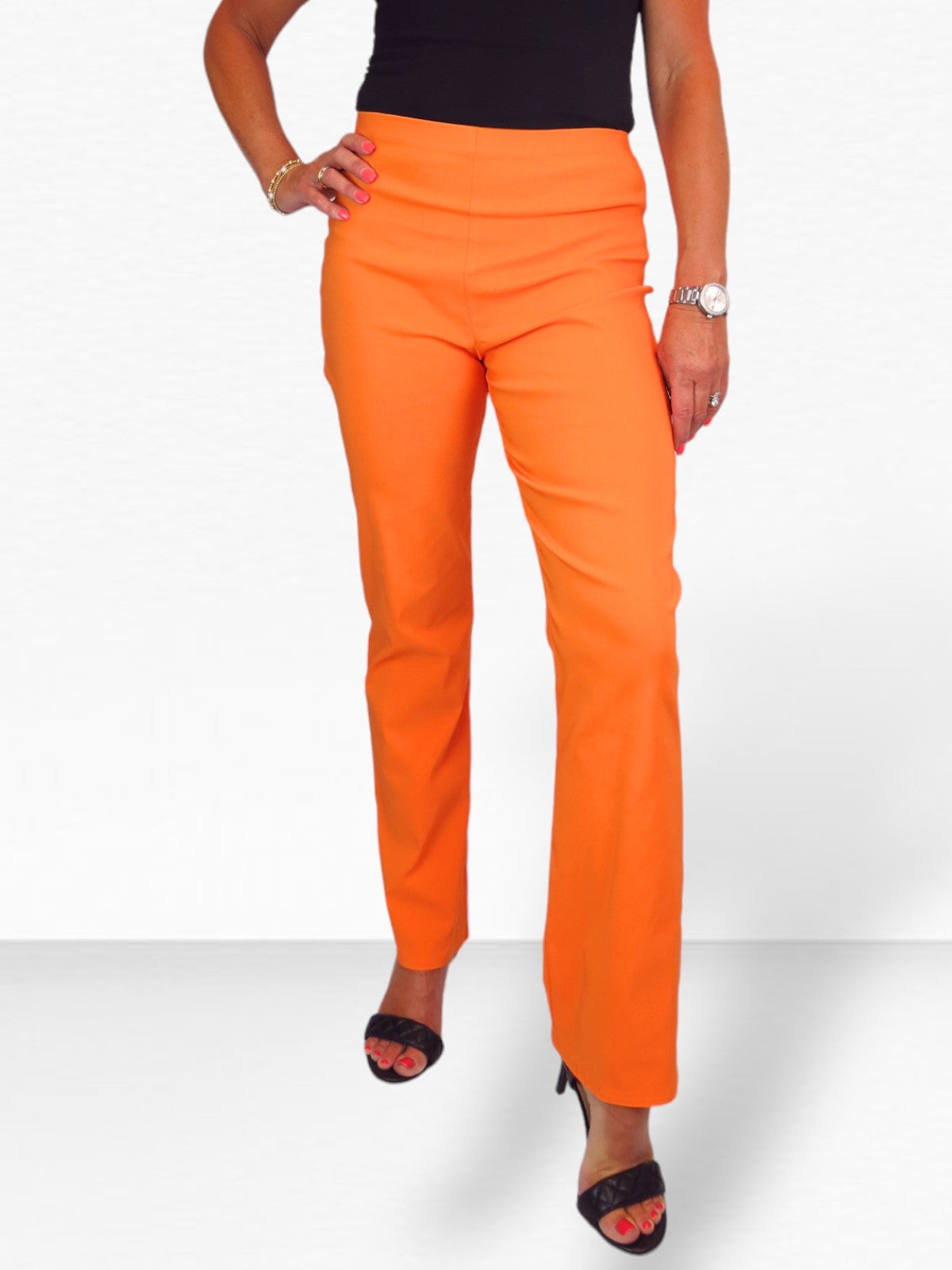 Elasticated Waist Straight Leg Trousers Orange