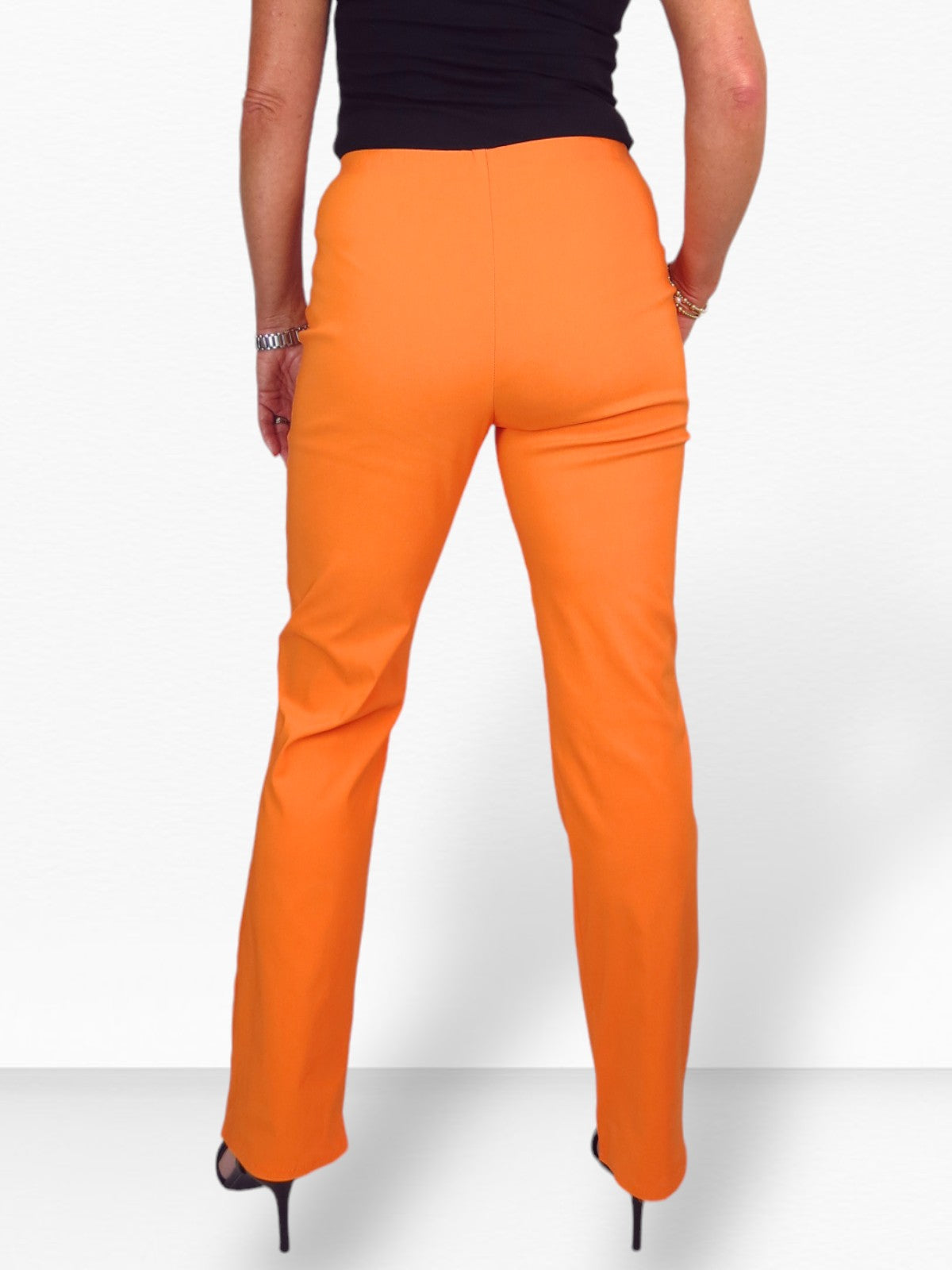 Elasticated Waist Straight Leg Trousers Orange