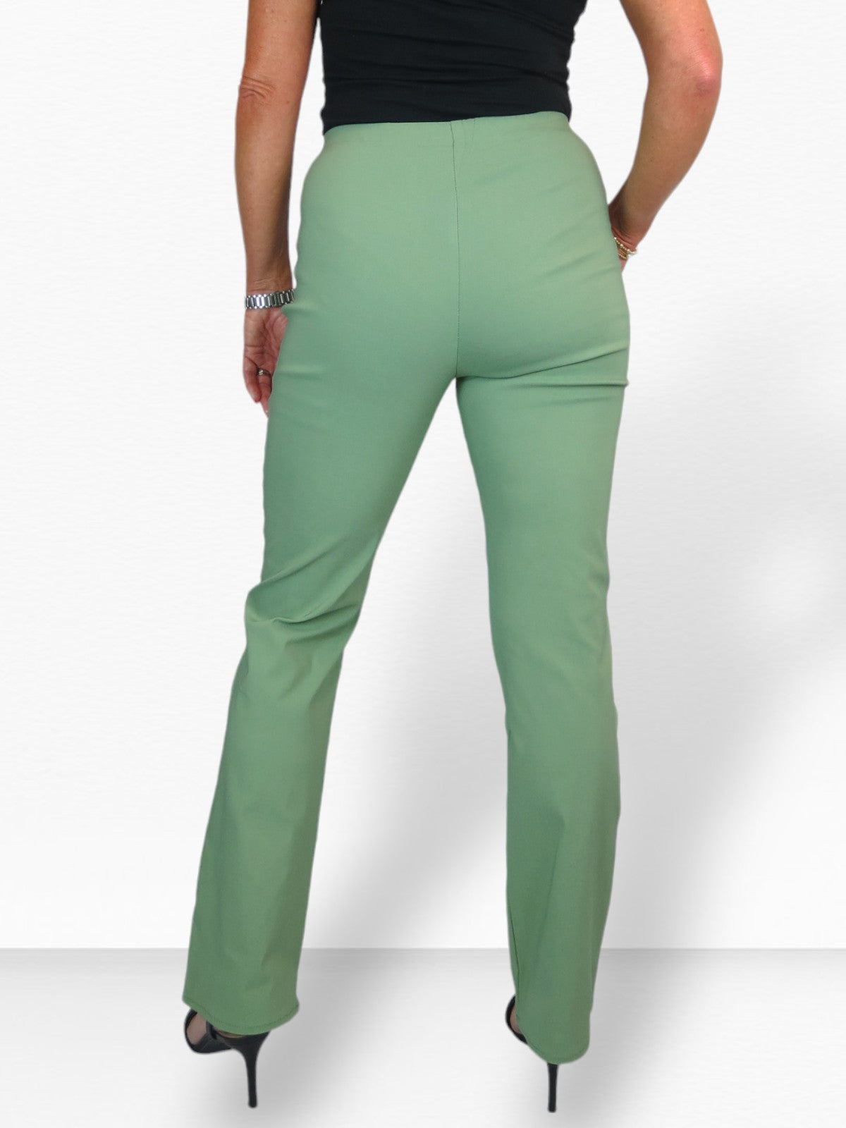 Elasticated Waist Straight Leg Trousers Sage Green