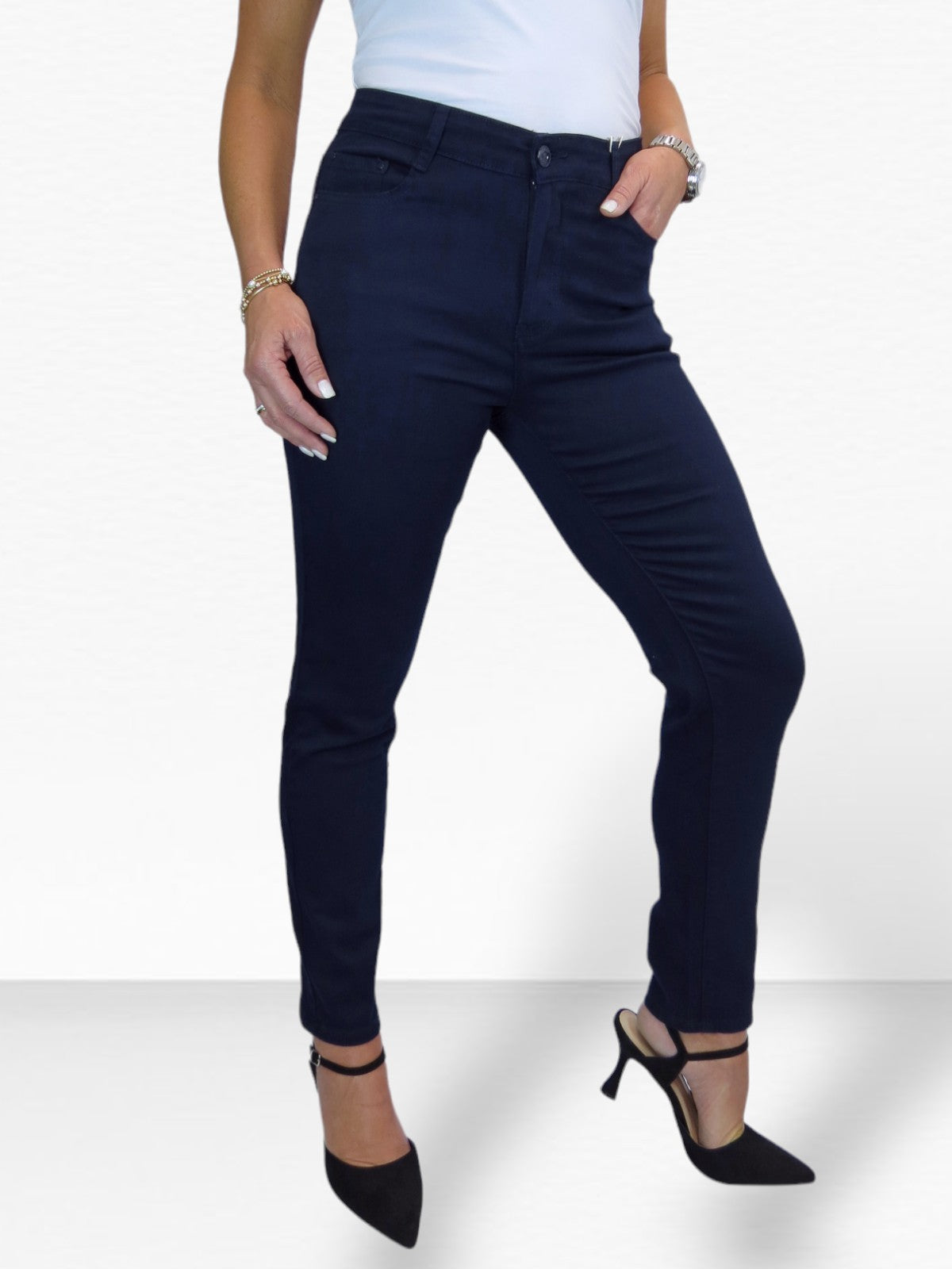 Women's Slim Leg Stretch Cotton Twill Jeans Navy Blue