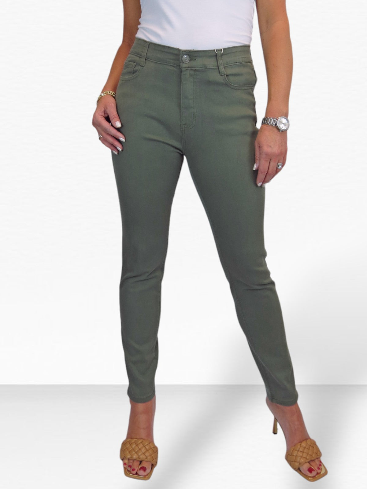 Women's Slim Leg Stretch Cotton Twill Jeans Khaki Green