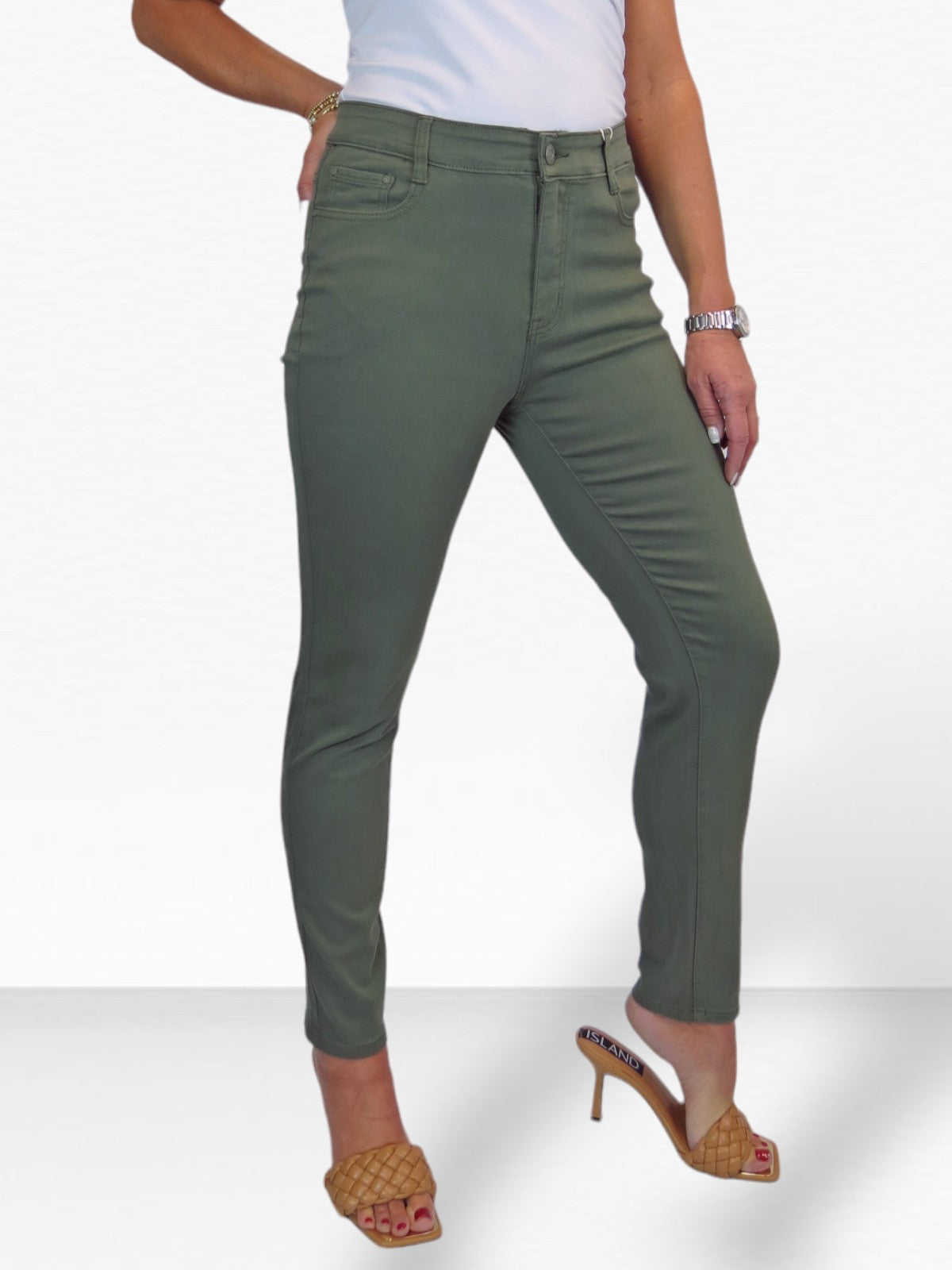 Women's Slim Leg Stretch Cotton Twill Jeans Khaki Green