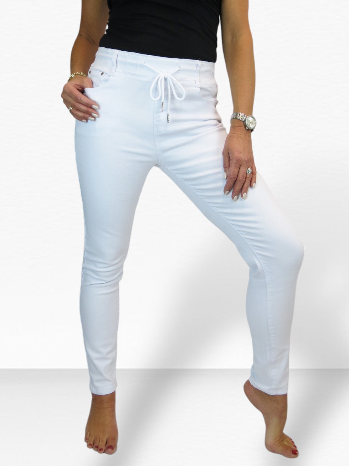 Women's Elasticated Waist Slim Leg Jeans White