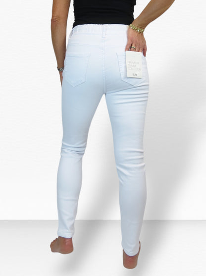 Women's Elasticated Waist Slim Leg Jeans White