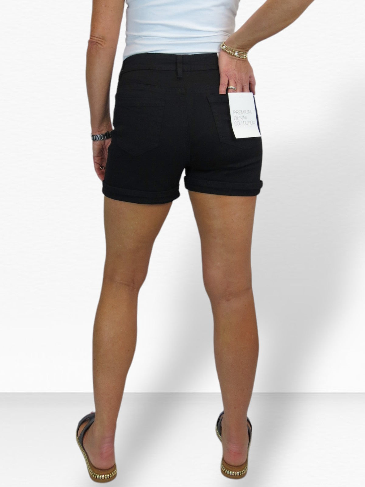 Women's Summer Denim Slim Fit Shorts with Turn Up Cuff Black