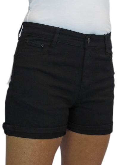 Women's Summer Denim Slim Fit Shorts with Turn Up Cuff Black