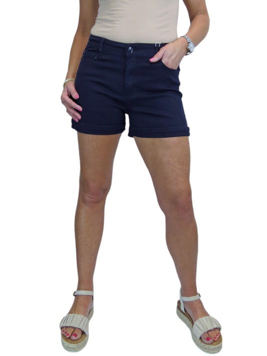 Women's Summer Denim Slim Fit Shorts with Turn Up Cuff Navy Blue