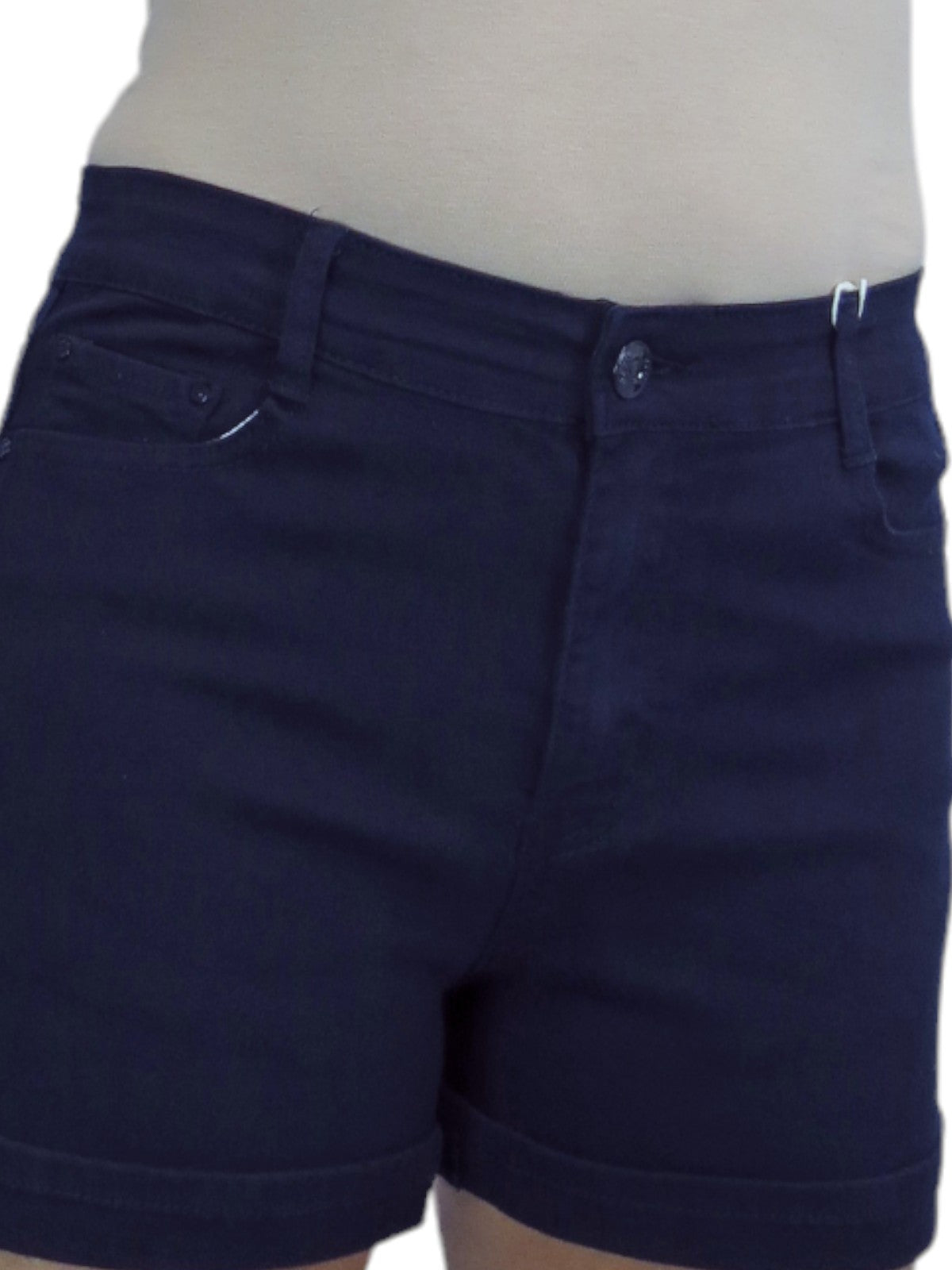 Women's Summer Denim Slim Fit Shorts with Turn Up Cuff Navy Blue