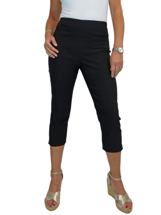 Women's Pull On Elasticated Waist Cropped Trousers Black