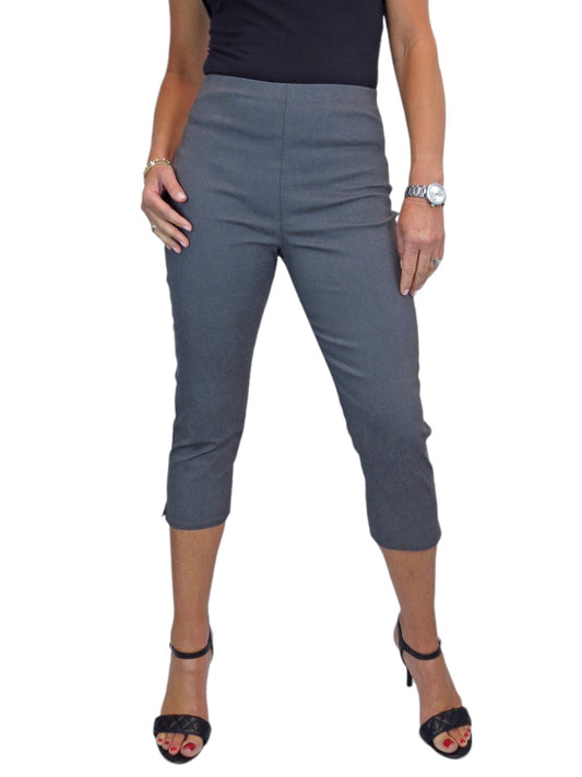 Women's Pull On Elasticated Waist Cropped Trousers Marl Grey