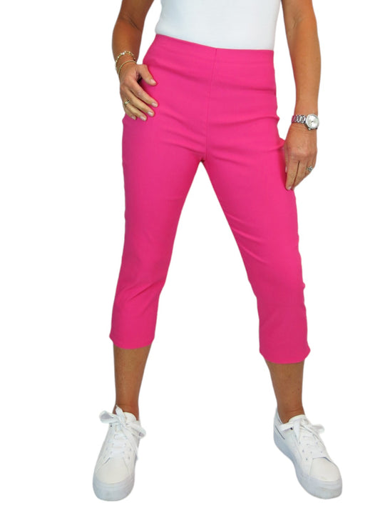 Women's Pull On Elasticated Waist Cropped Trousers Hot Pink